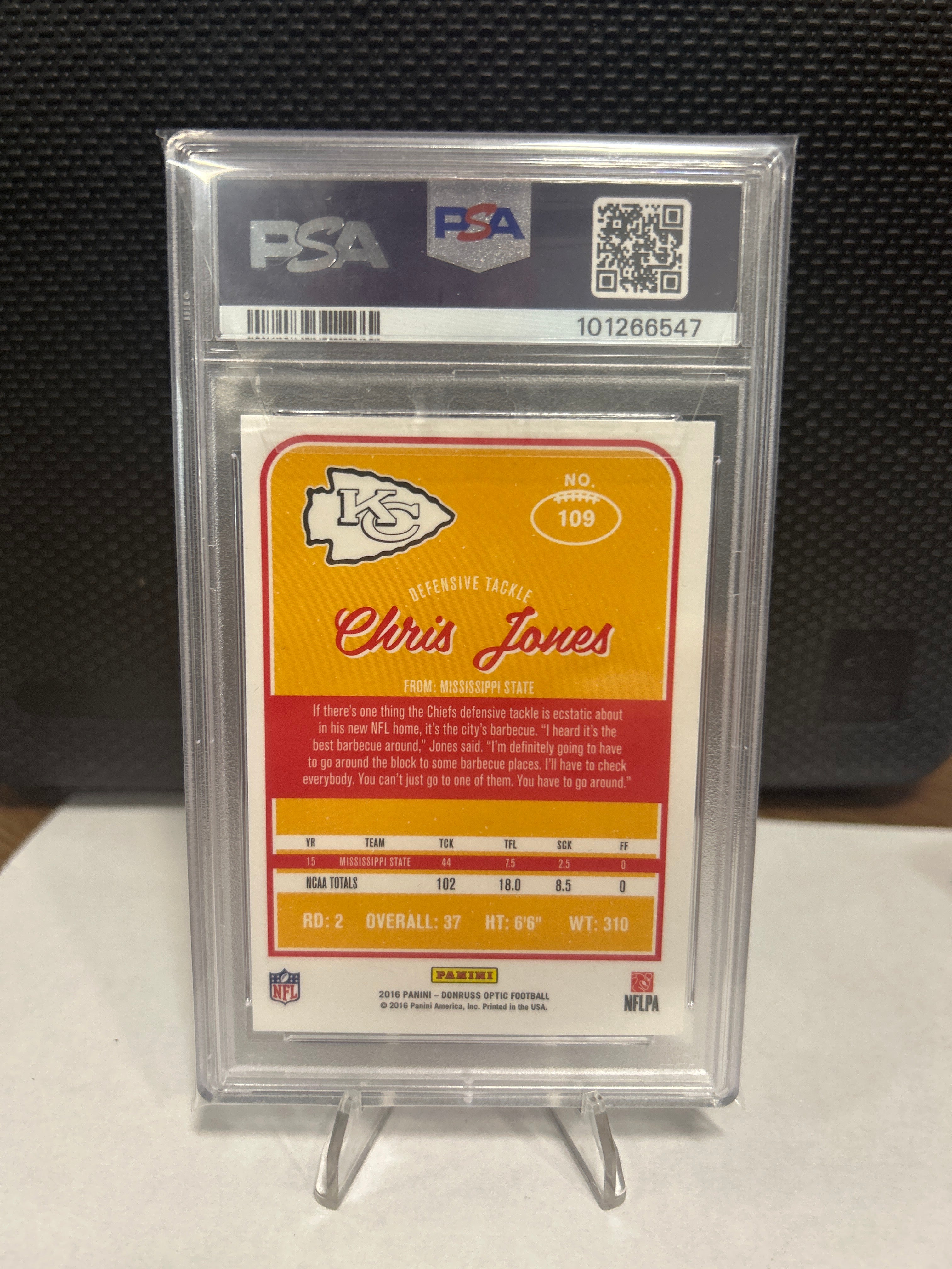 2016 Panini Donruss Optic 109 Chris Jones Pink Prizm RC PSA Gem 10 Chiefs
