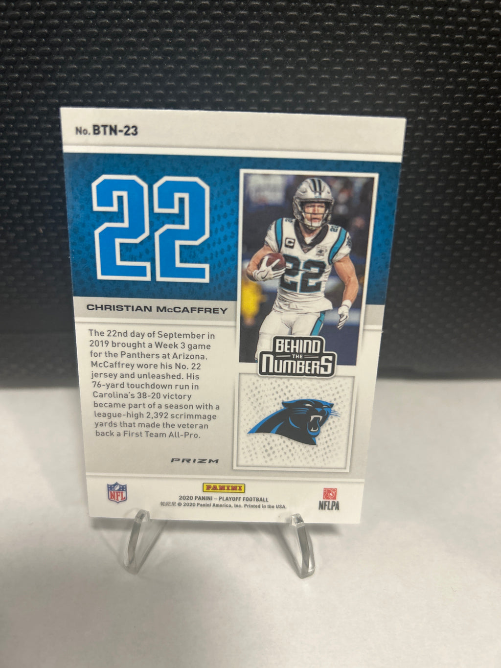 CHRISTIAN McCAFFREY 2020 Playoff PURPLR PRIZM Behind the Numbers BTN-23 SP