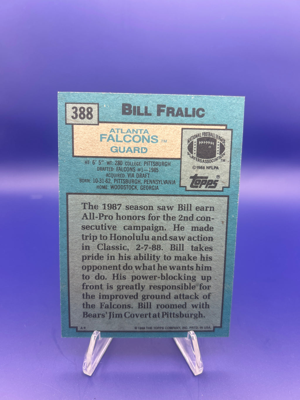 1988 Topps All Pro Bill Fralic Atlanta Falcons Card #388
