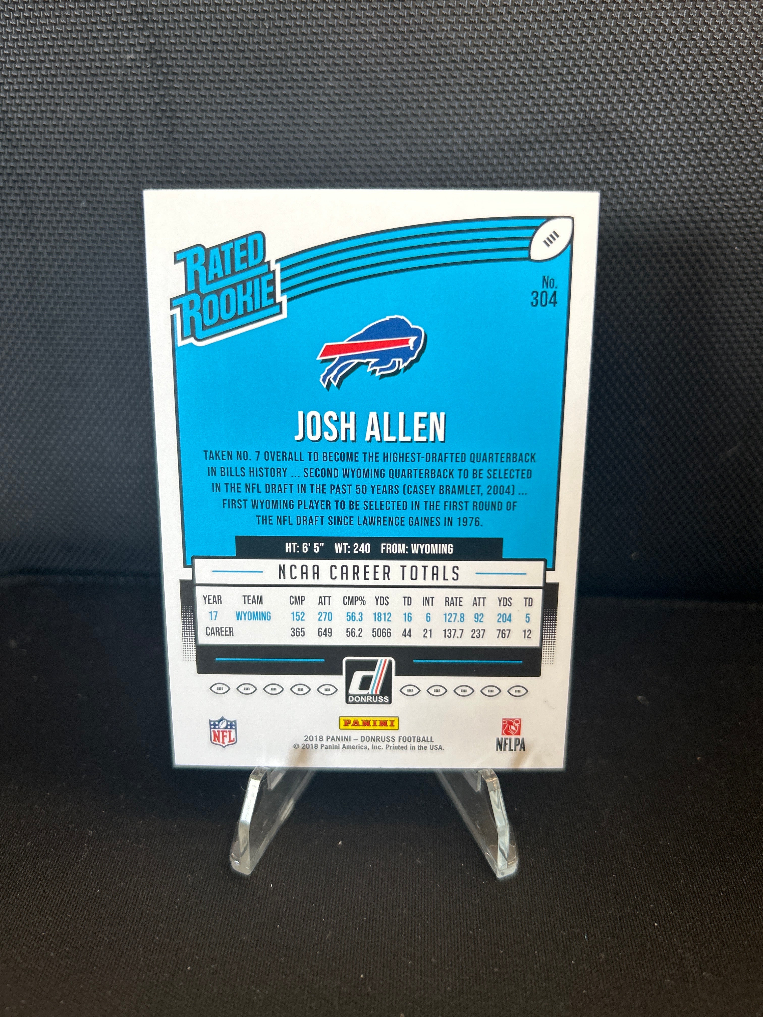 2018 Panini Donruss Rated Rookie Josh Allen #304 Buffalo Bills NFL Football