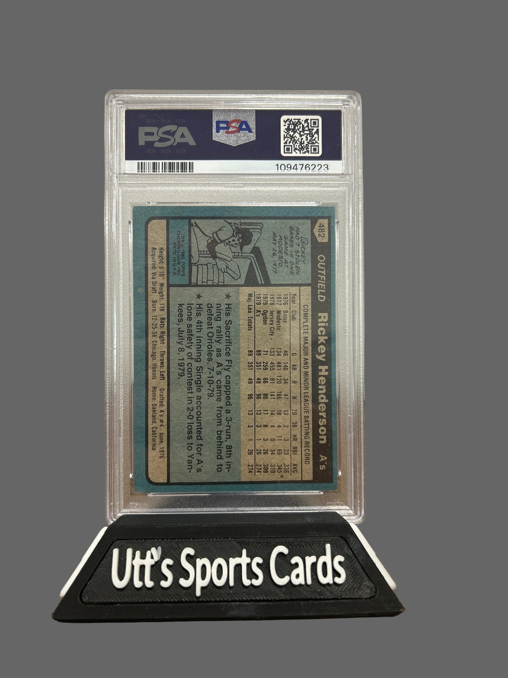 1980 Topps #482 Rickey Henderson PSA 7 - Top 100 Iconic Card - Sharp