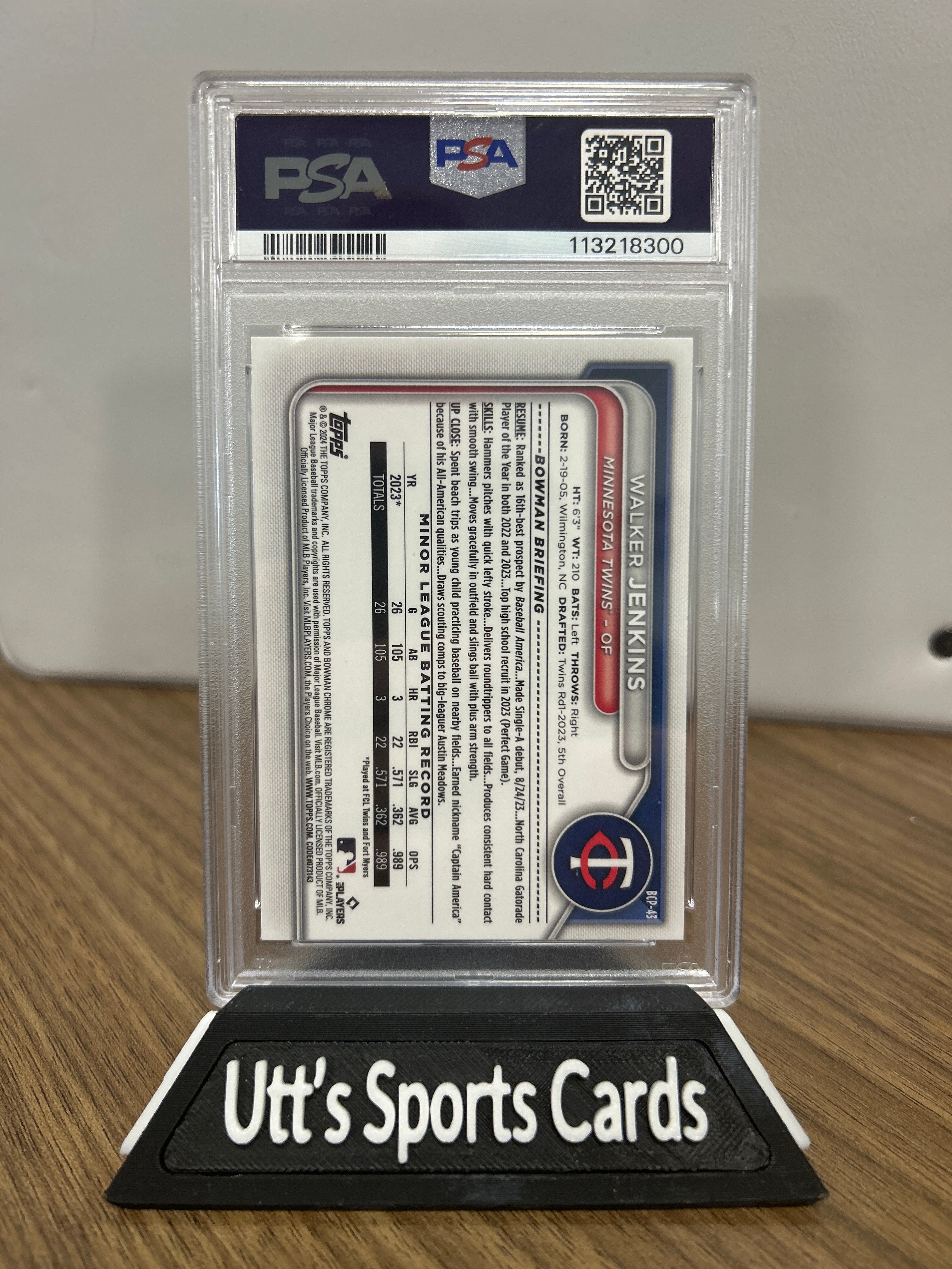2024 Bowman Chrome Propects 1st Walker Jenkins Lunar Glow Ref PSA 9 Twins
