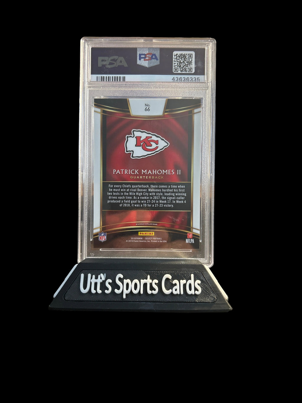 2018 Panini Select #66 Patrick Mahomes II Chiefs PSA 10 GEM MINT 2nd Year!!