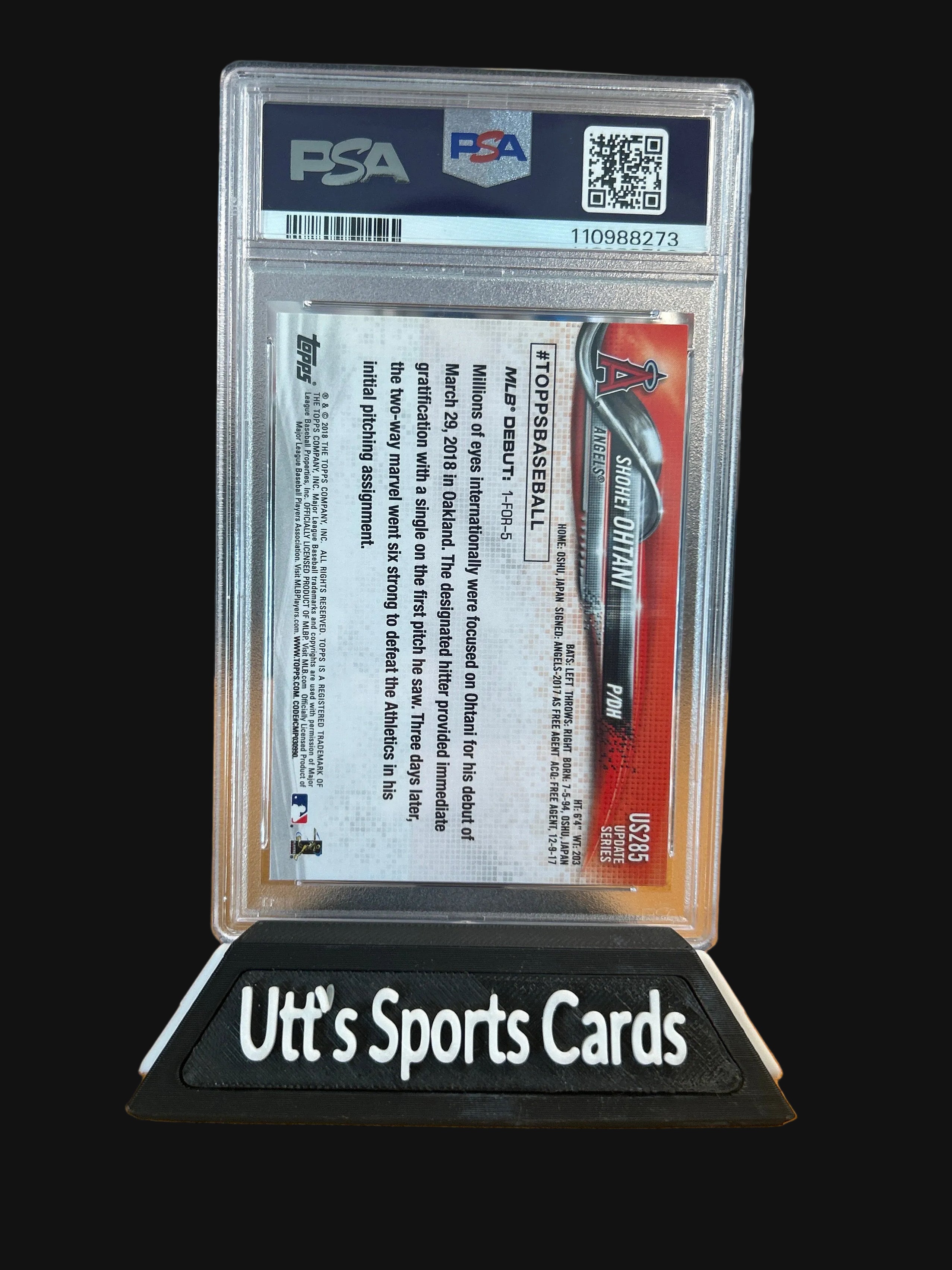 Topps 2018 Update Shohei Ohtani Los Angeles Angels #US285 Rookie Debut PSA 10