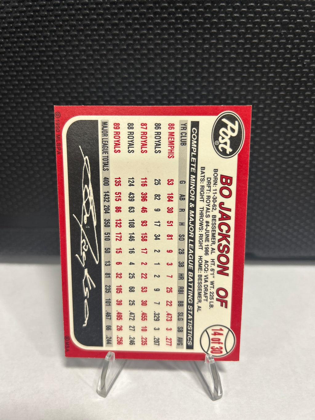 Bo Jackson 1990 Post Cereal #14 Kansas City Royals