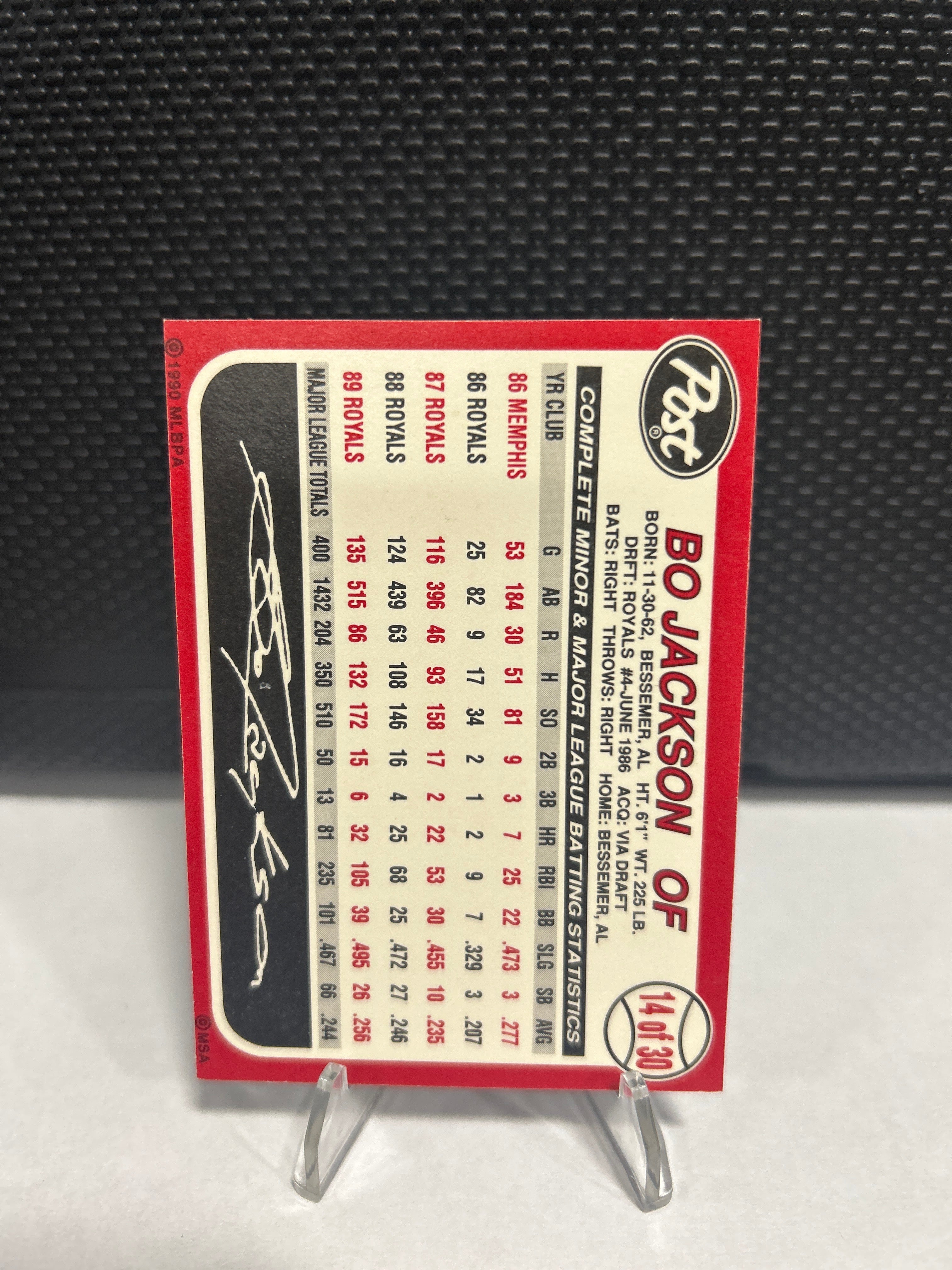 Bo Jackson 1990 Post Cereal #14 Kansas City Royals