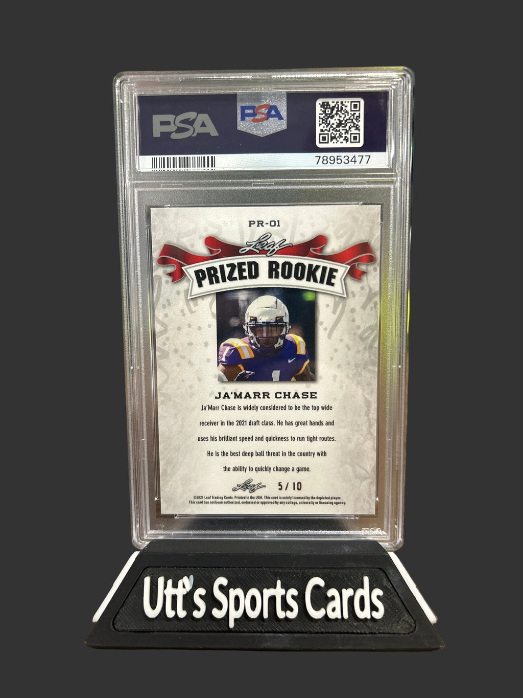 Ja’Marr Chase 2021 Leaf Metal S/R Prized Rookie Pink 5/10 PSA 10