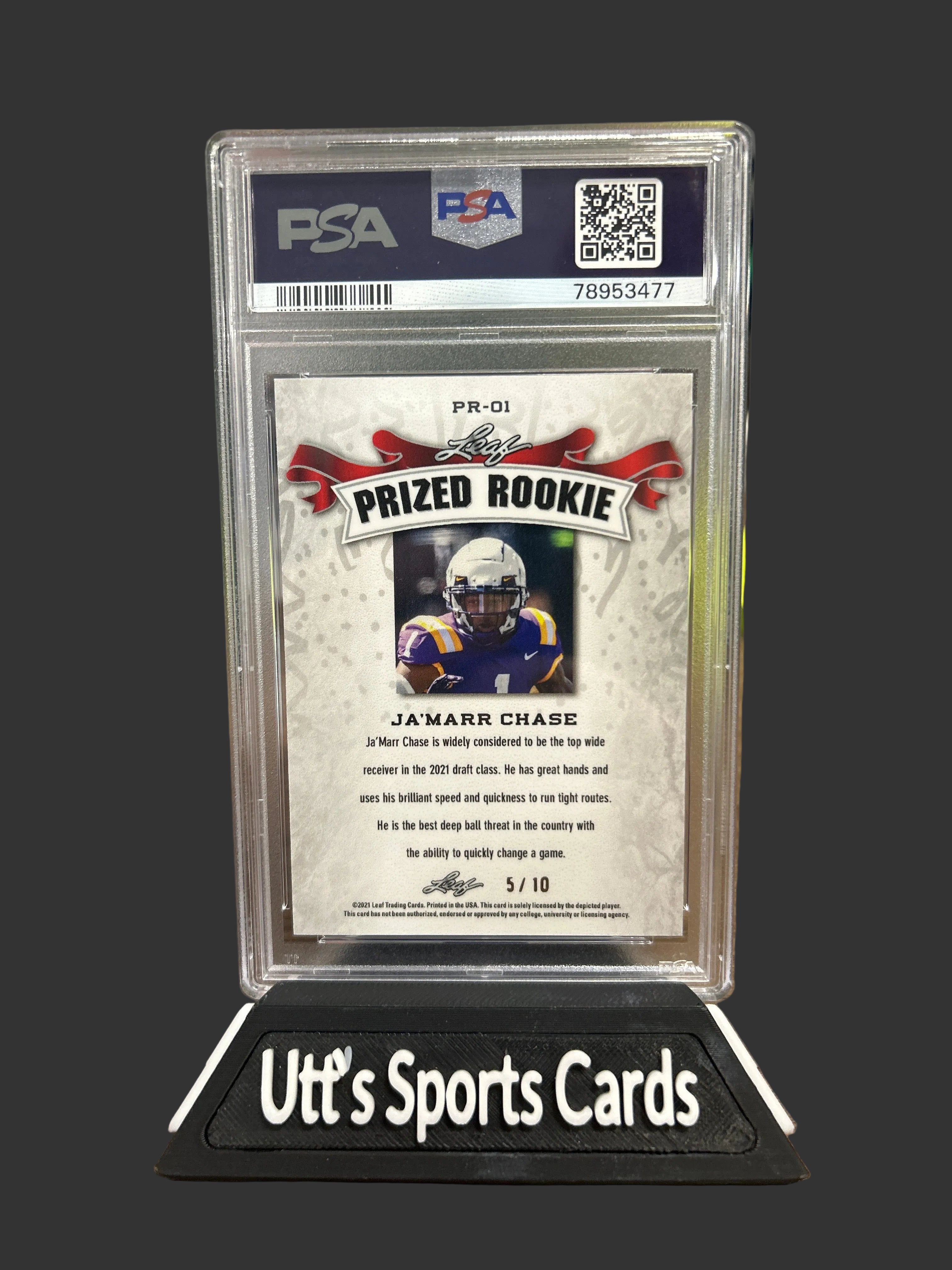 Ja’Marr Chase 2021 Leaf Metal S/R Prized Rookie Pink 5/10 PSA 10