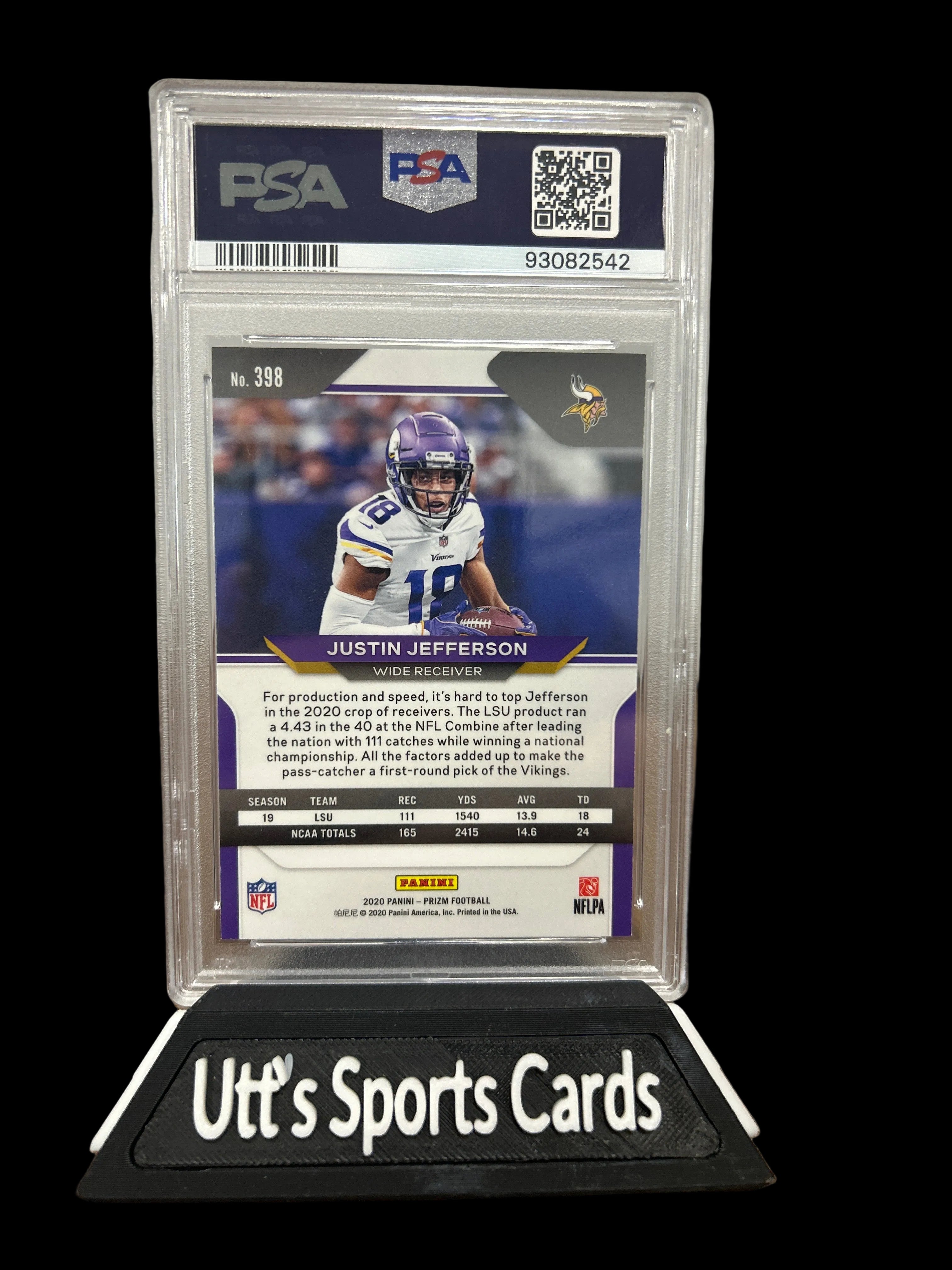 2020 Panini Prizm Justin Jefferson Rookie #398 PSA 10