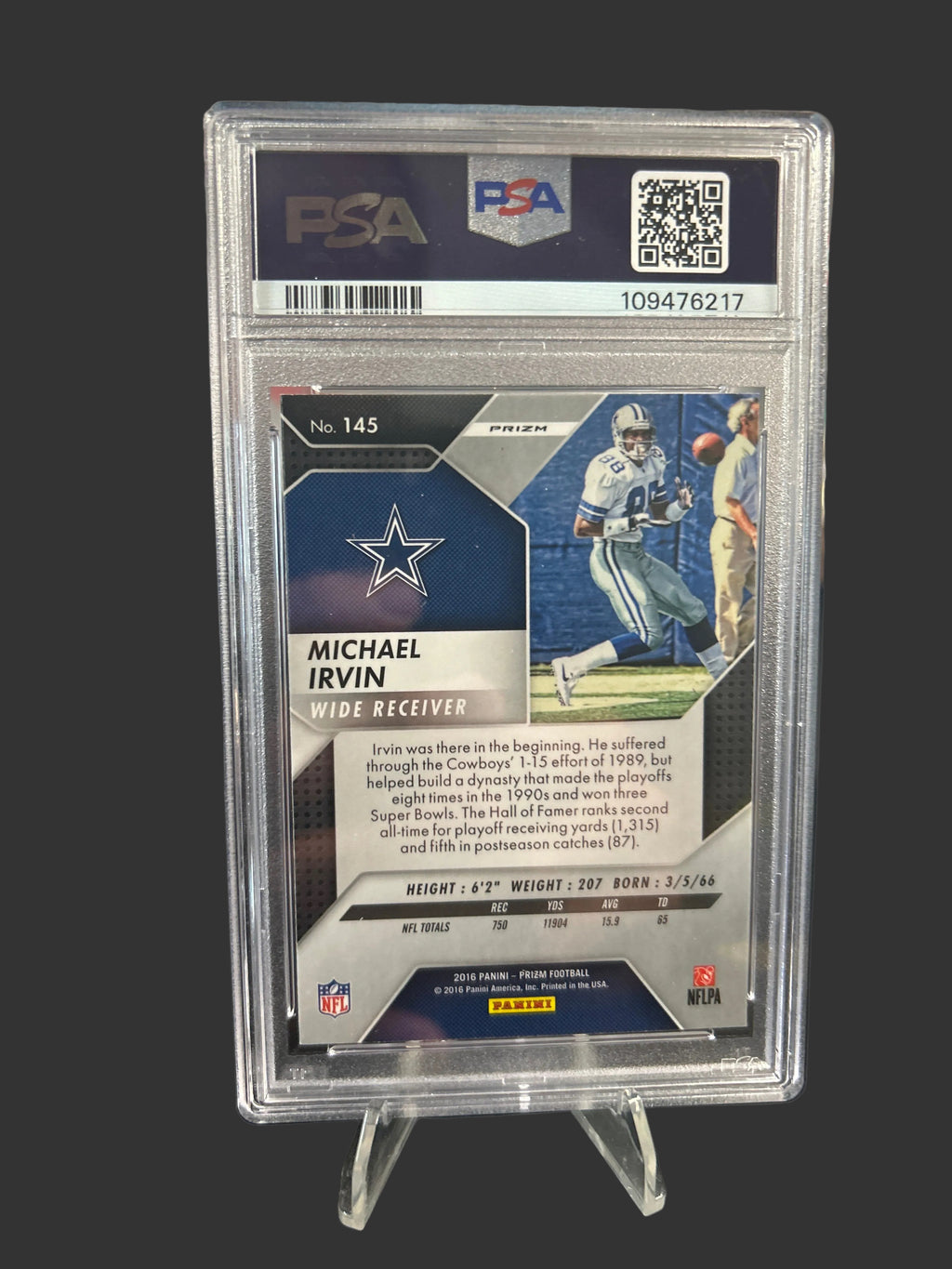 2016 Panini Prizm Red/White/Blue Disco Michael Irvin Dallas Cowboys #145 PSA8 (POP 1) no higher PSA grade