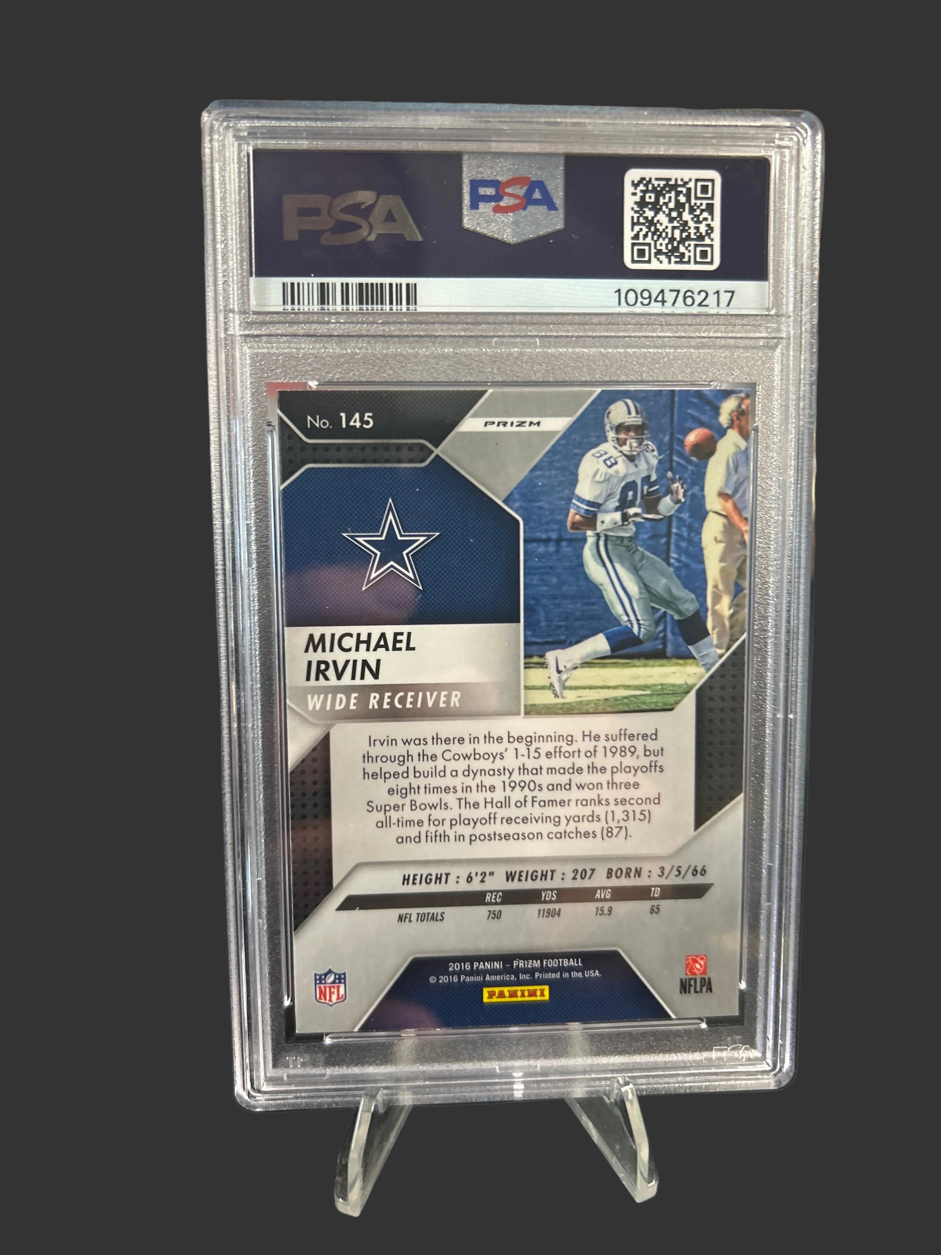 2016 Panini Prizm Red/White/Blue Disco Michael Irvin Dallas Cowboys #145 PSA8 (POP 1) no higher PSA grade