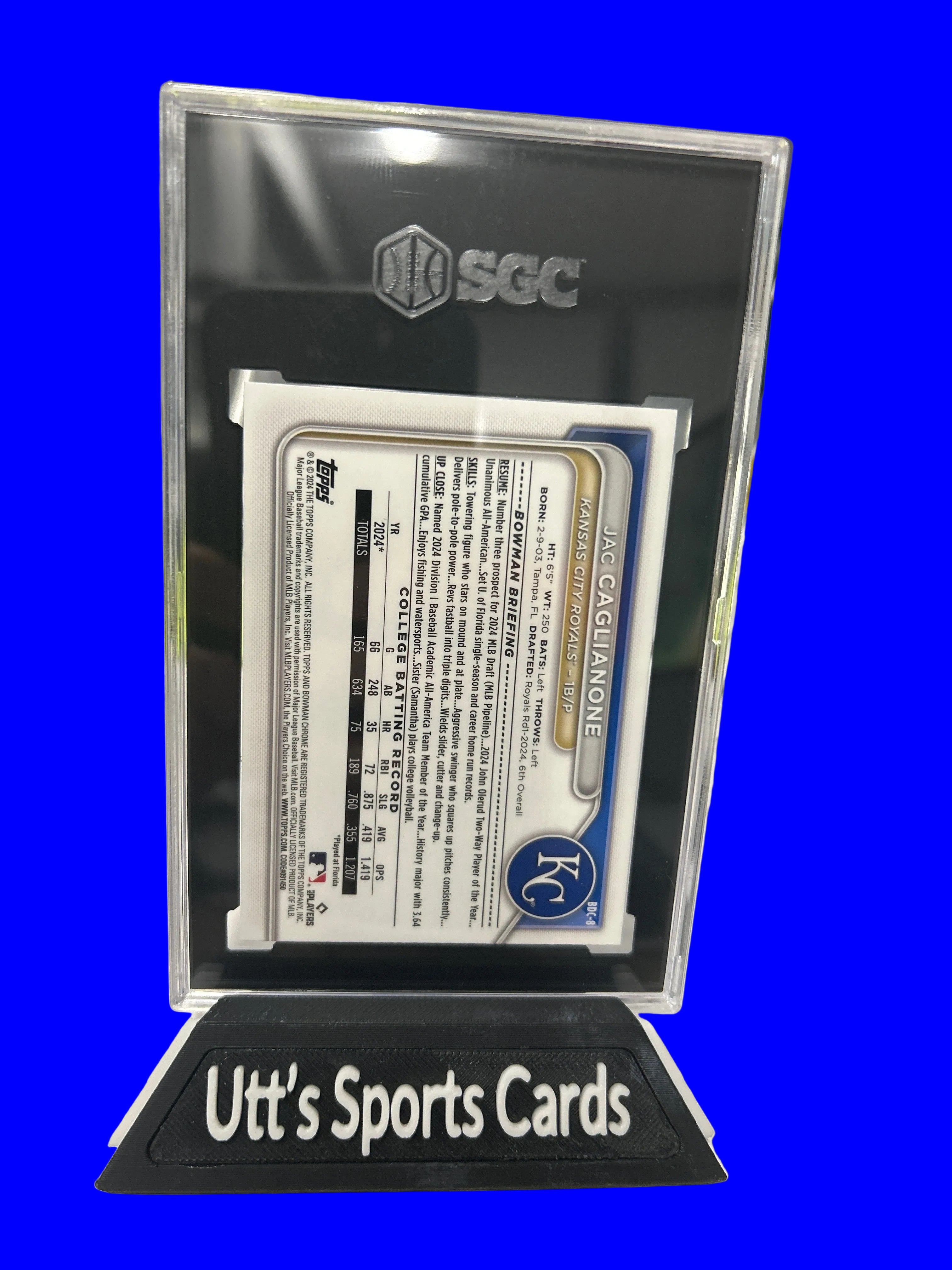 Jac Caglianone 2024 Bowman Draft Chrome Prospects RC #BDC-8 SGC 9.5 MT+