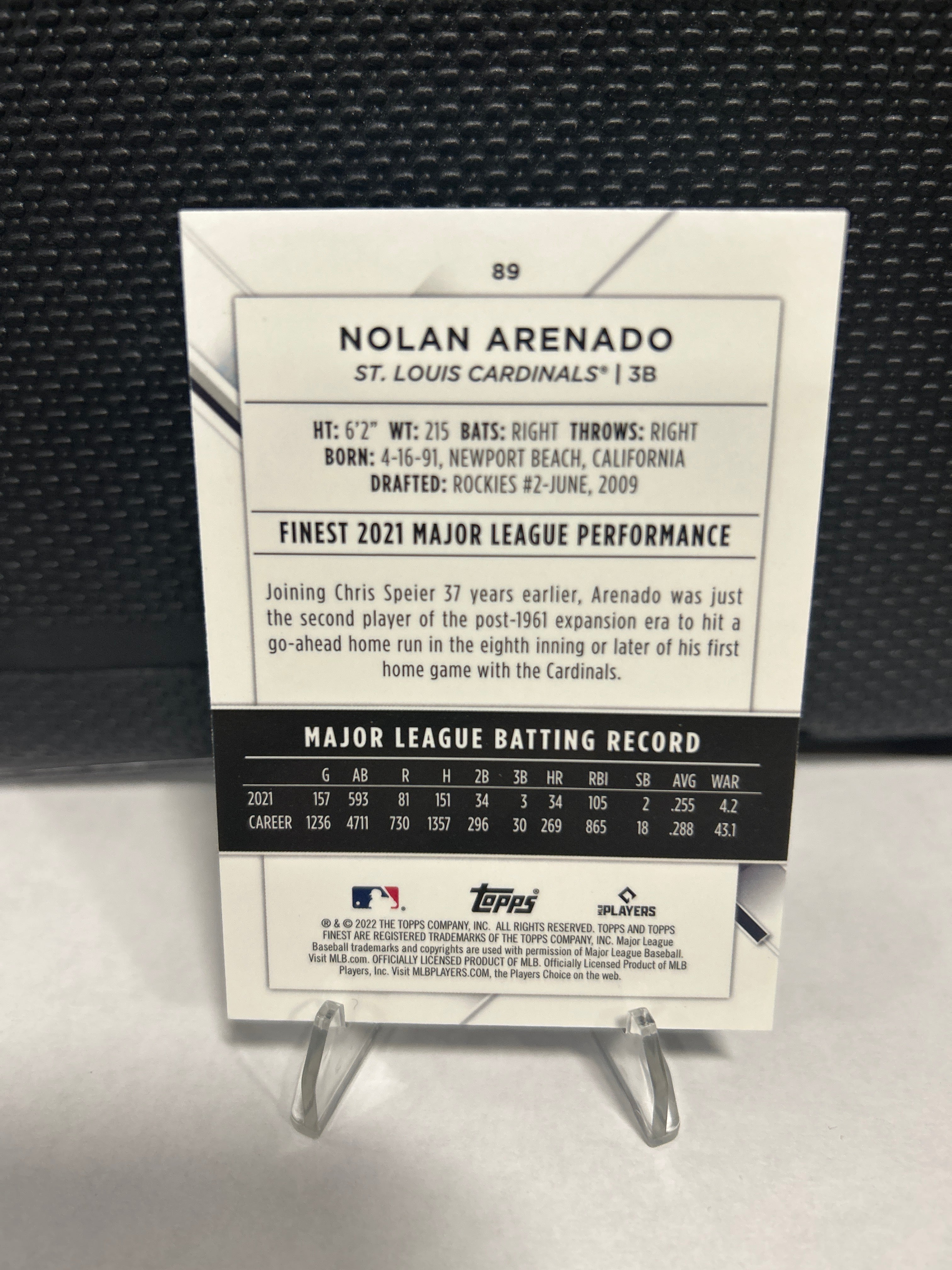 2022 Topps Finest Nolan Arenado #89 St. Louis Cardinals