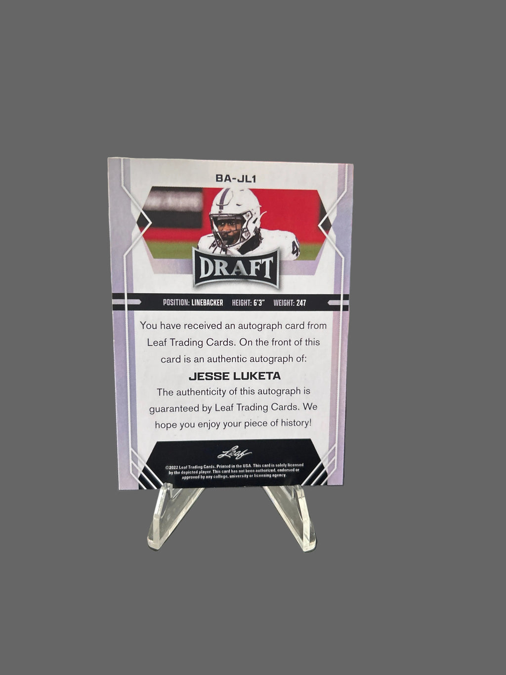 2022 Leaf Draft Jesse Luketa Red RC Auto #BA-JL1 Penn State / Arizona Cardinals