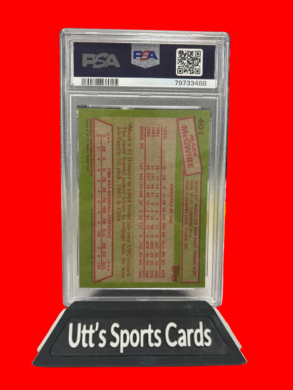 1985 Topps Mark McGwire Rookie #401 1984 USA Baseball Team RC PSA 7