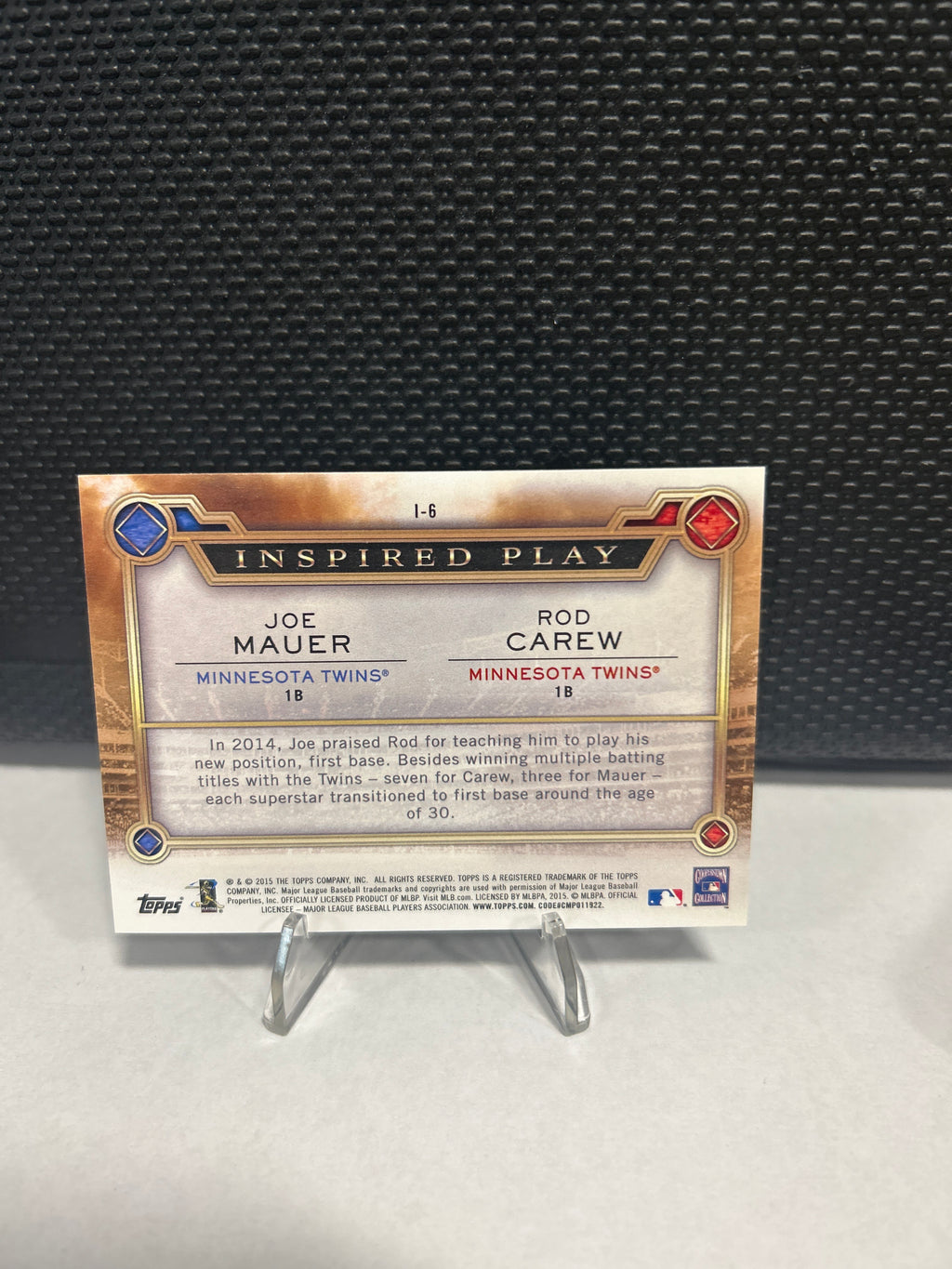 2015 Topps Inspired Play #I-6 Rod Carew / Joe Mauer Twins BASEBALL Card 6J