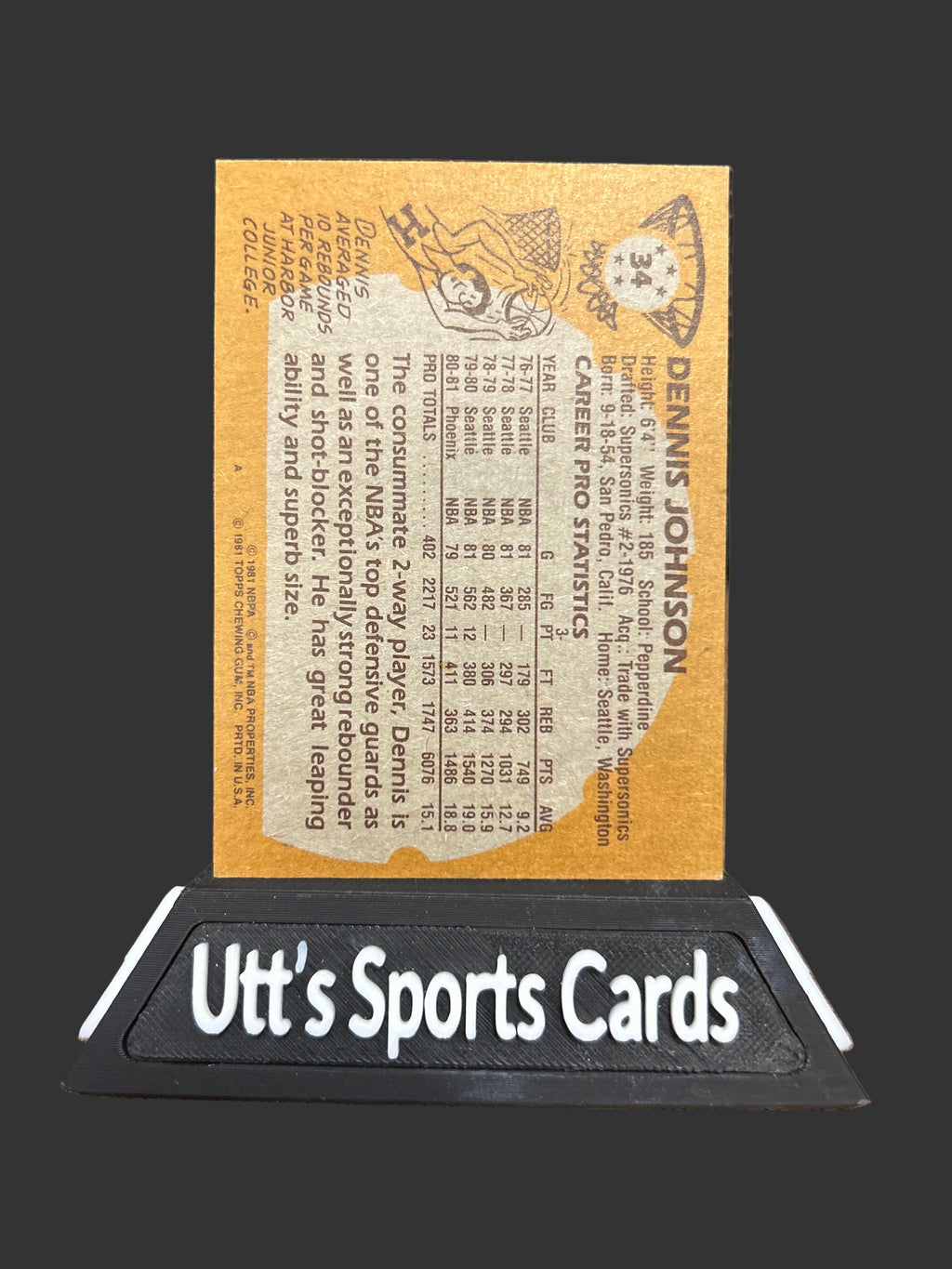 Dennis Johnson 1981-82 Topps #34 - Phoenix Suns - NM