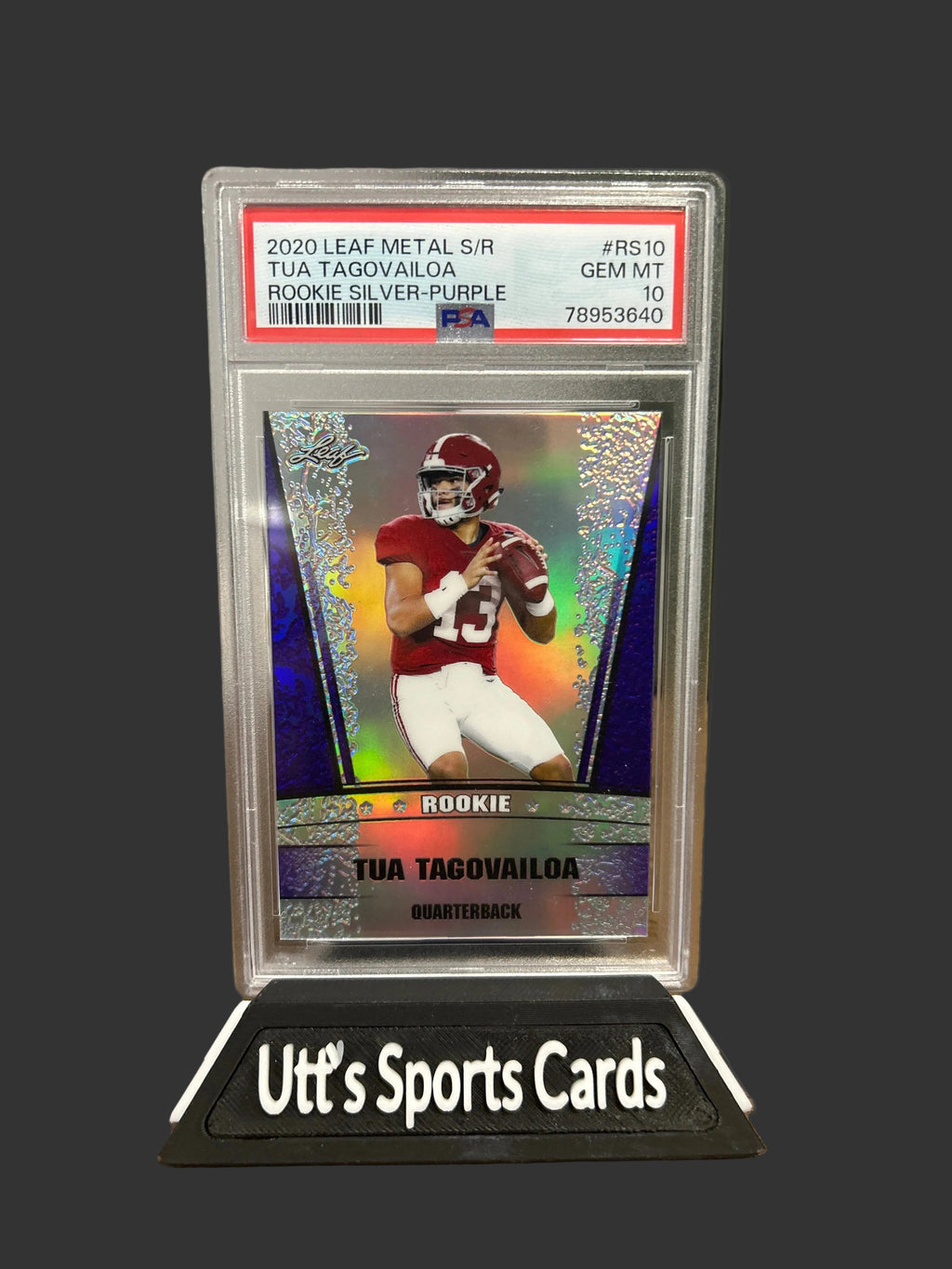 2020 Leaf Metal S/R Tua Tagovailoa Rookie PURPLE #RS10 PSA 10  ( Book end 15/15)