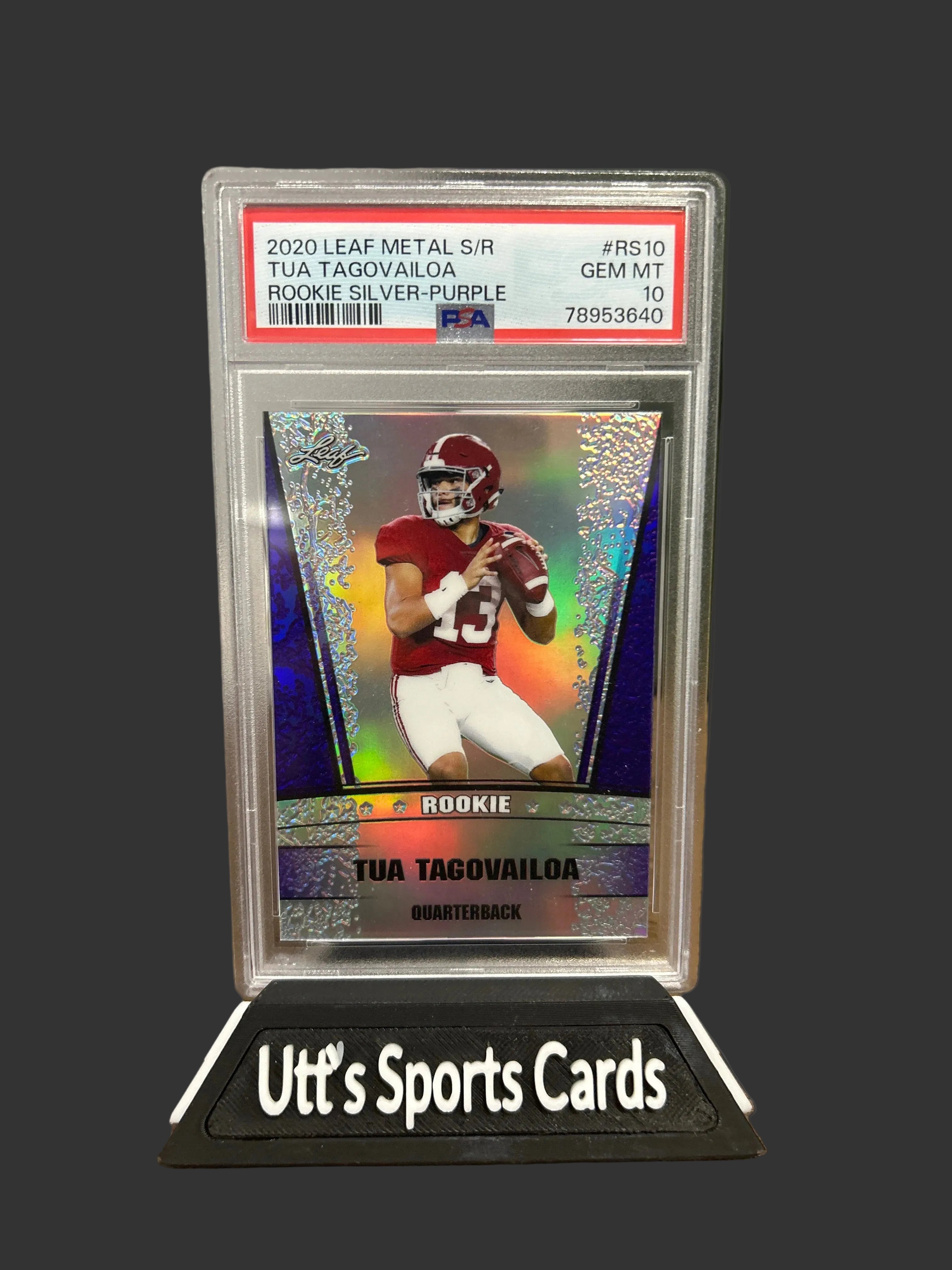 2020 Leaf Metal S/R Tua Tagovailoa Rookie PURPLE #RS10 PSA 10  ( Book end 15/15)