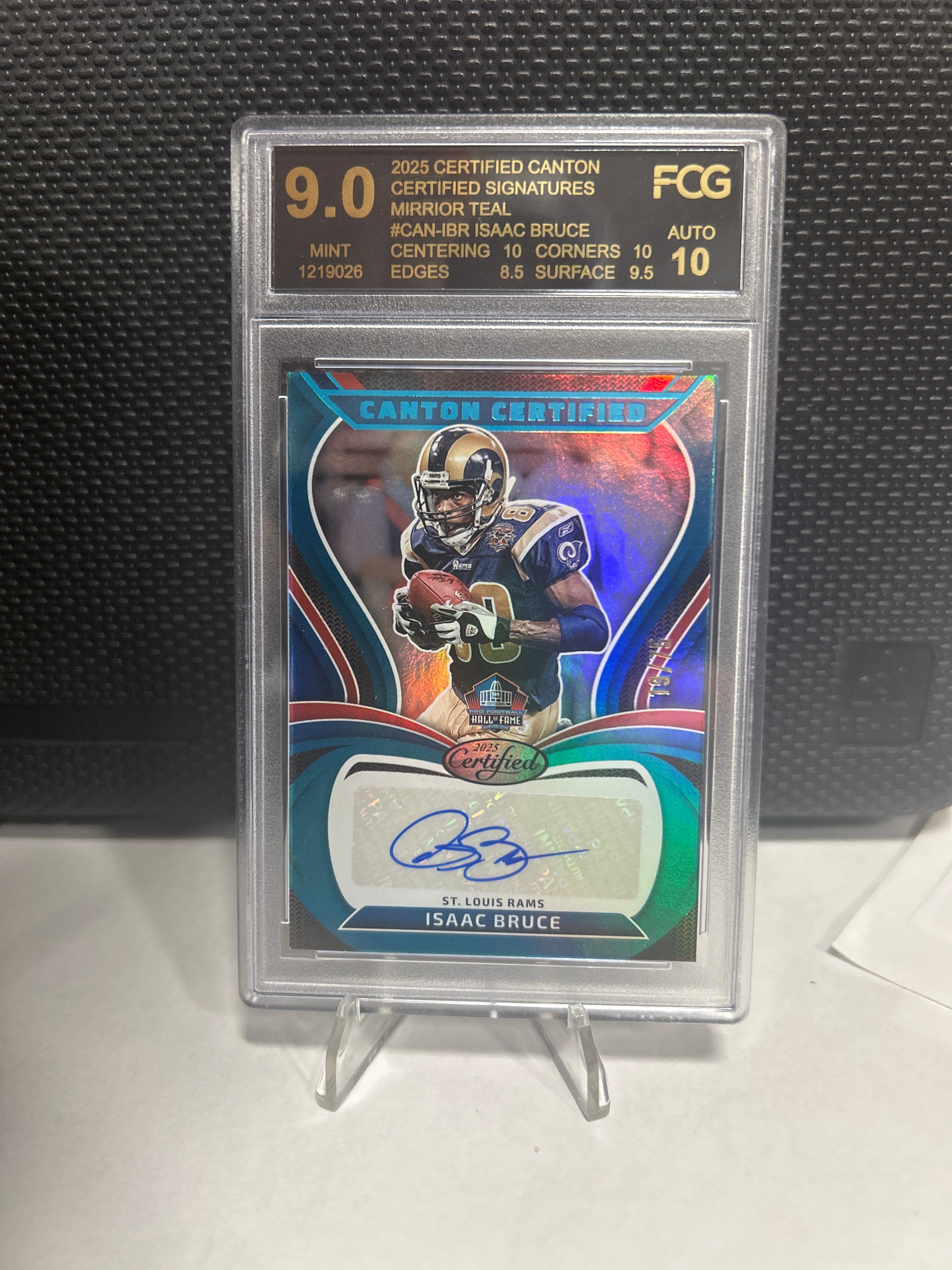 2025 Panini Certified Canton Certified Isaac Bruce Blue Etch Auto /75 FCG 9 ( Auto 10)
