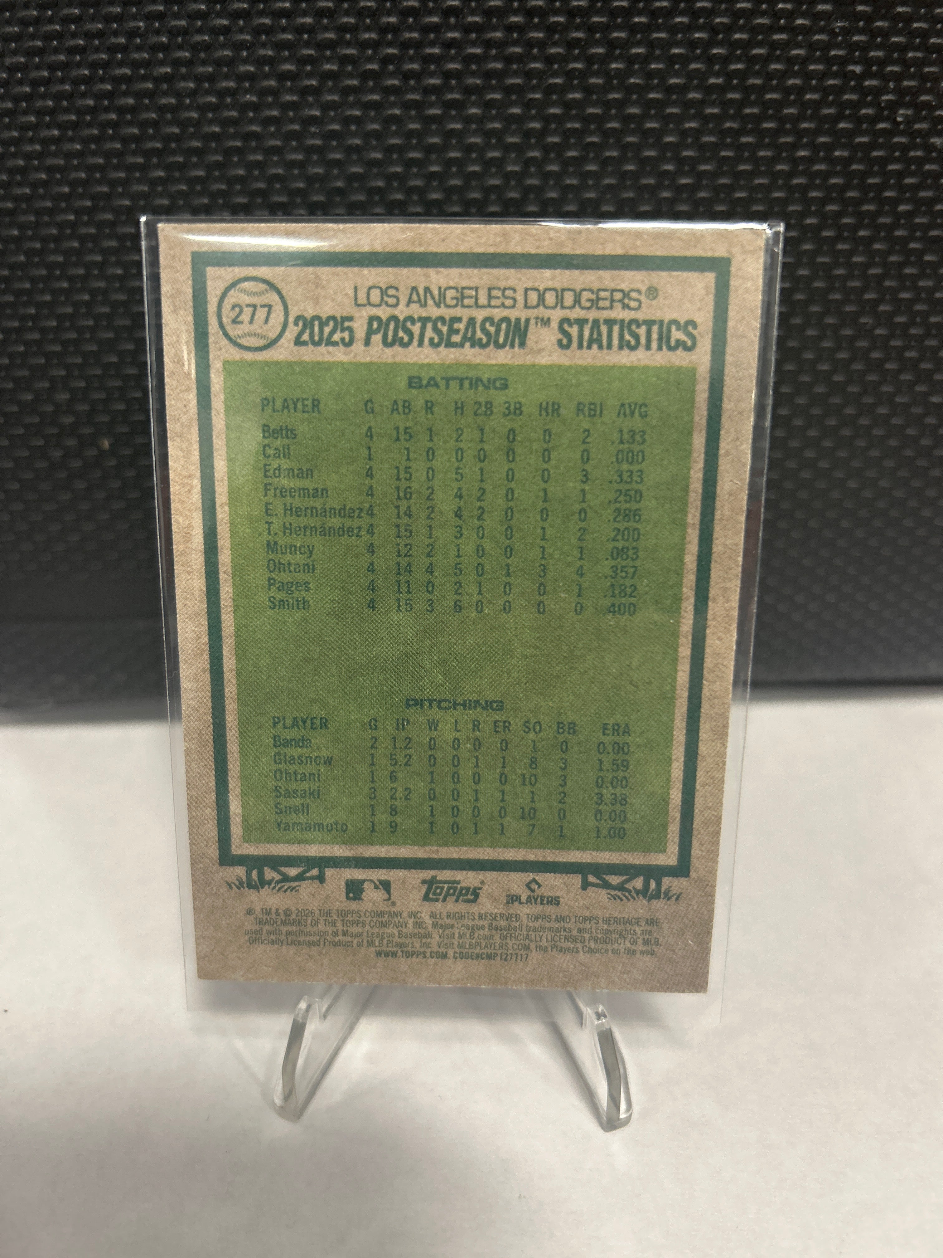 Topps Heritage 2026 NL Champions Dodgers #277 Sweep Brewers Baseball Card