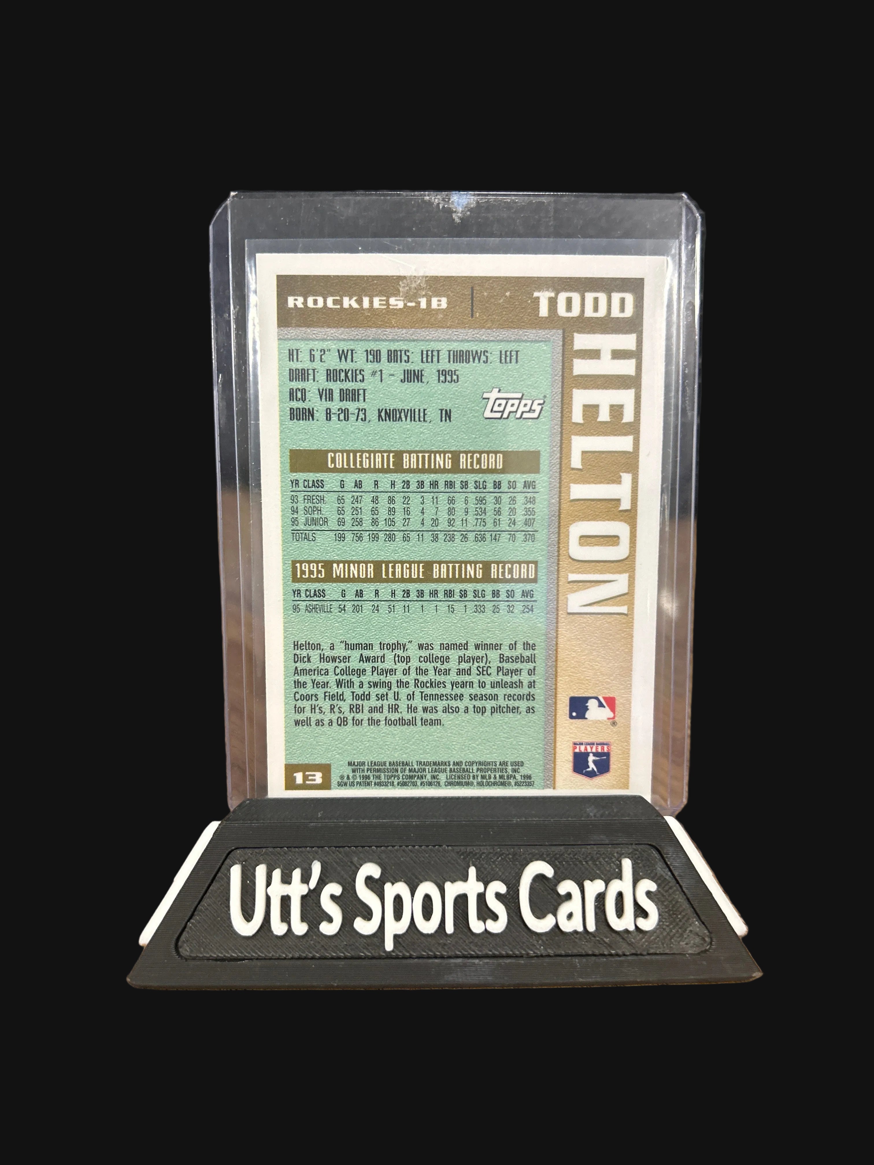 TODD HELTON ROOKIE CARD Baseball TOPPS CHROME RC Colorado Rockies Draft Pick