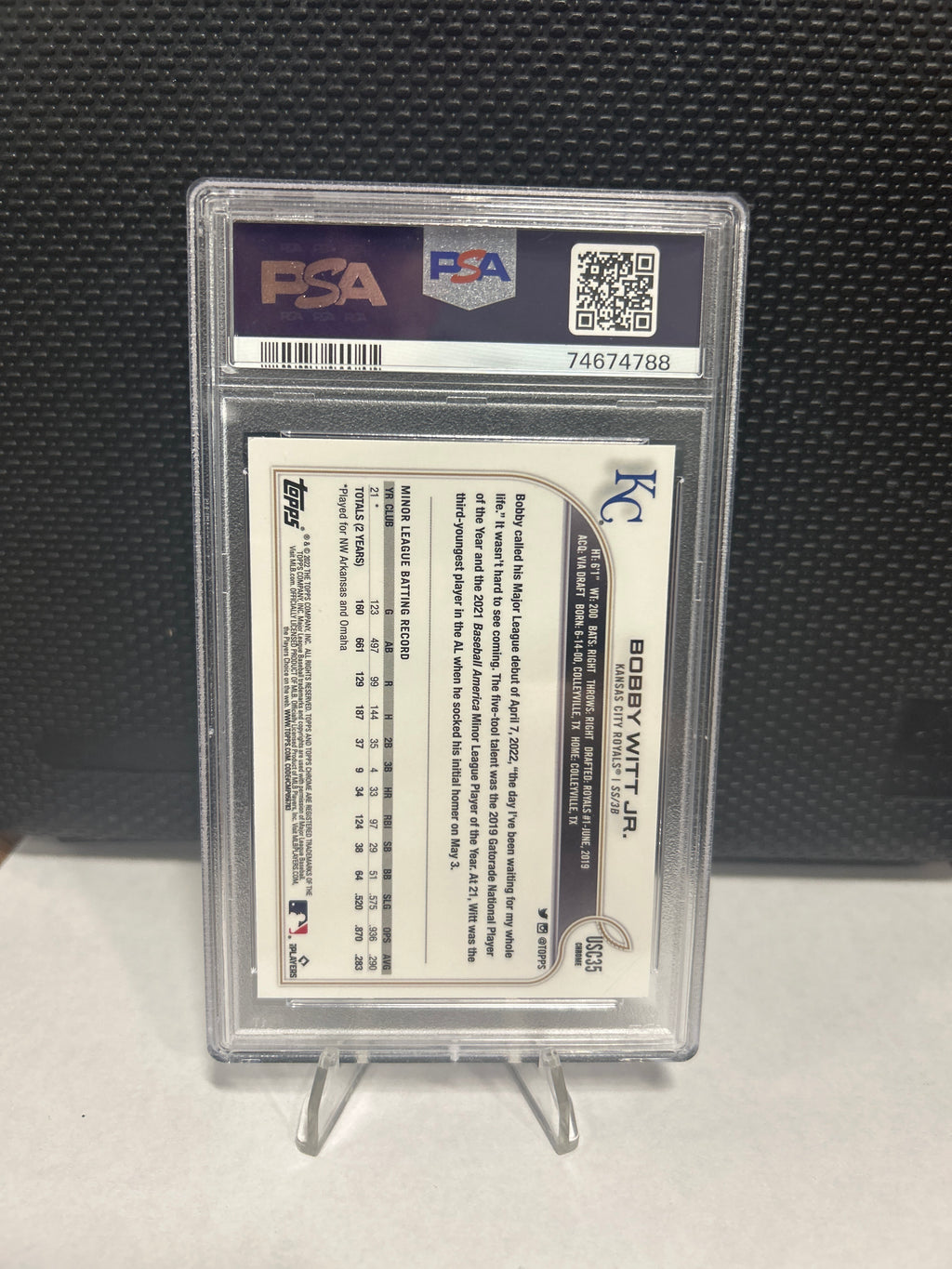 Topps 2022 Chrome Update Bobby Witt Jr. Royals #USC35 RC Base PSA 9