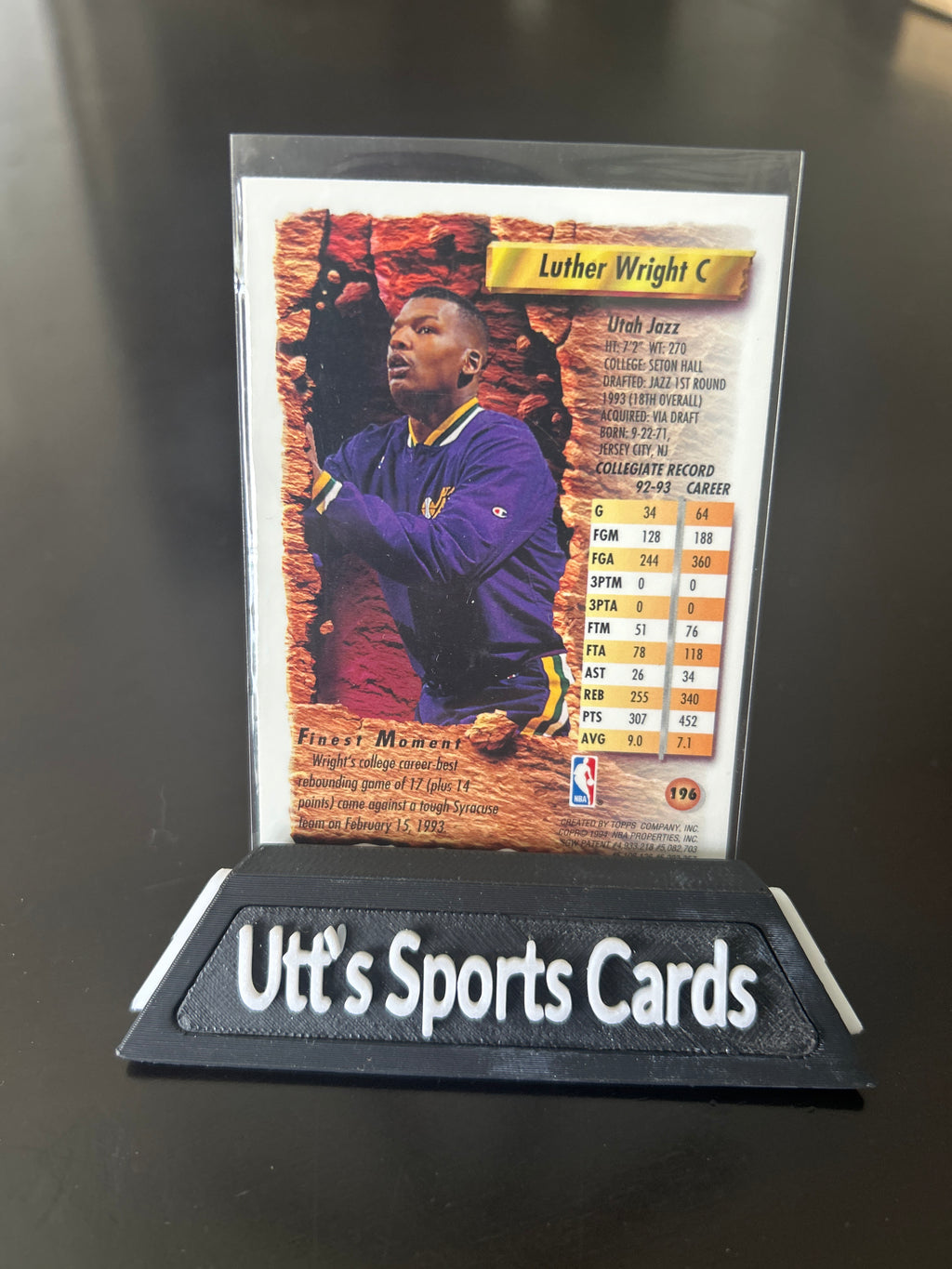 Luther Wright Jazz 1993-94 Topps Finest #196