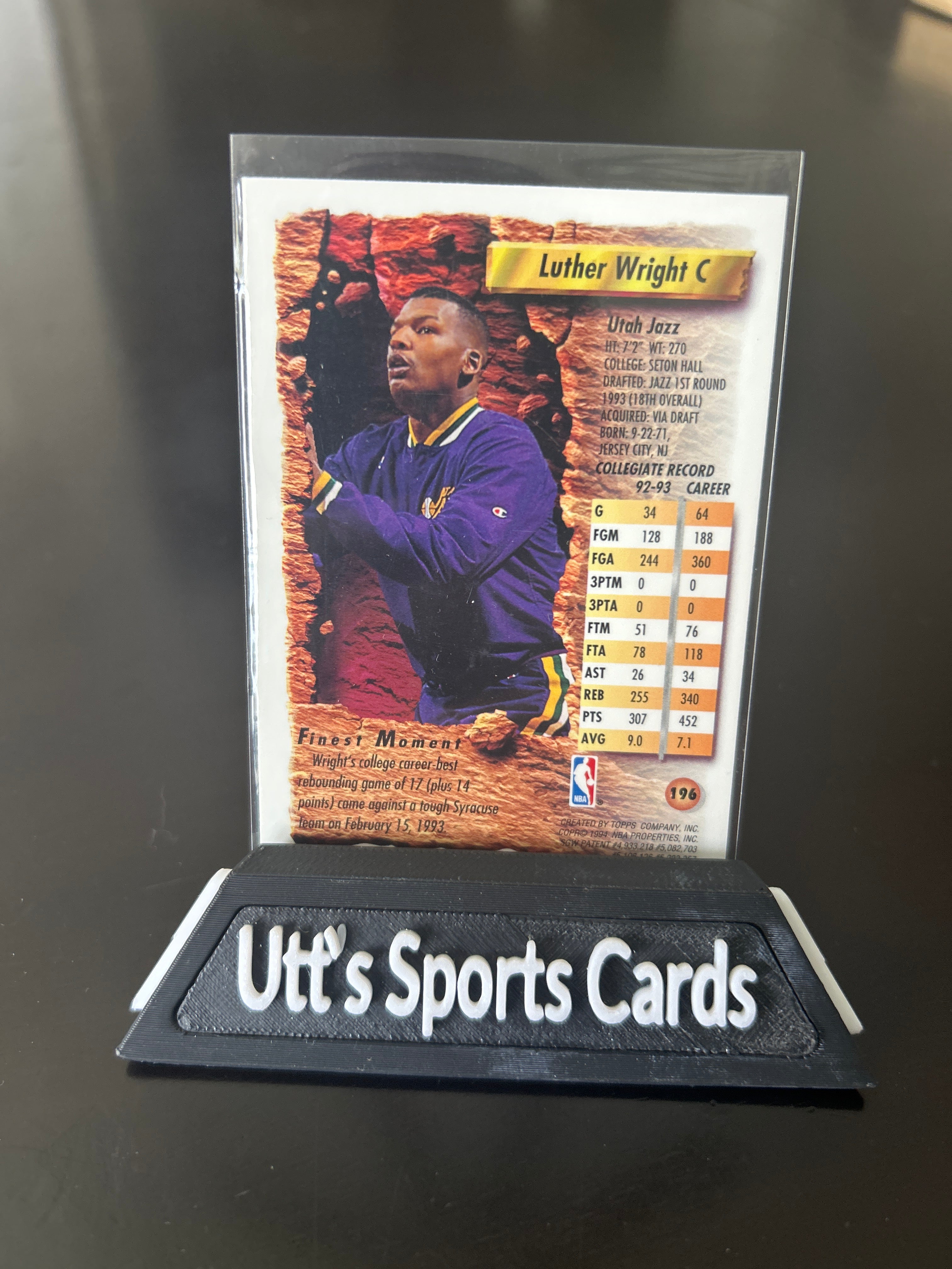 Luther Wright Jazz 1993-94 Topps Finest #196