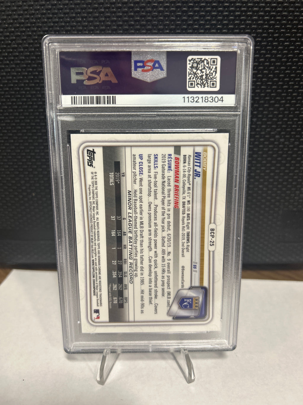 Bowman Chrome Bobby Witt Jr. BCP-25 PSA 9 Royals Rookie 1st Bowman 2020