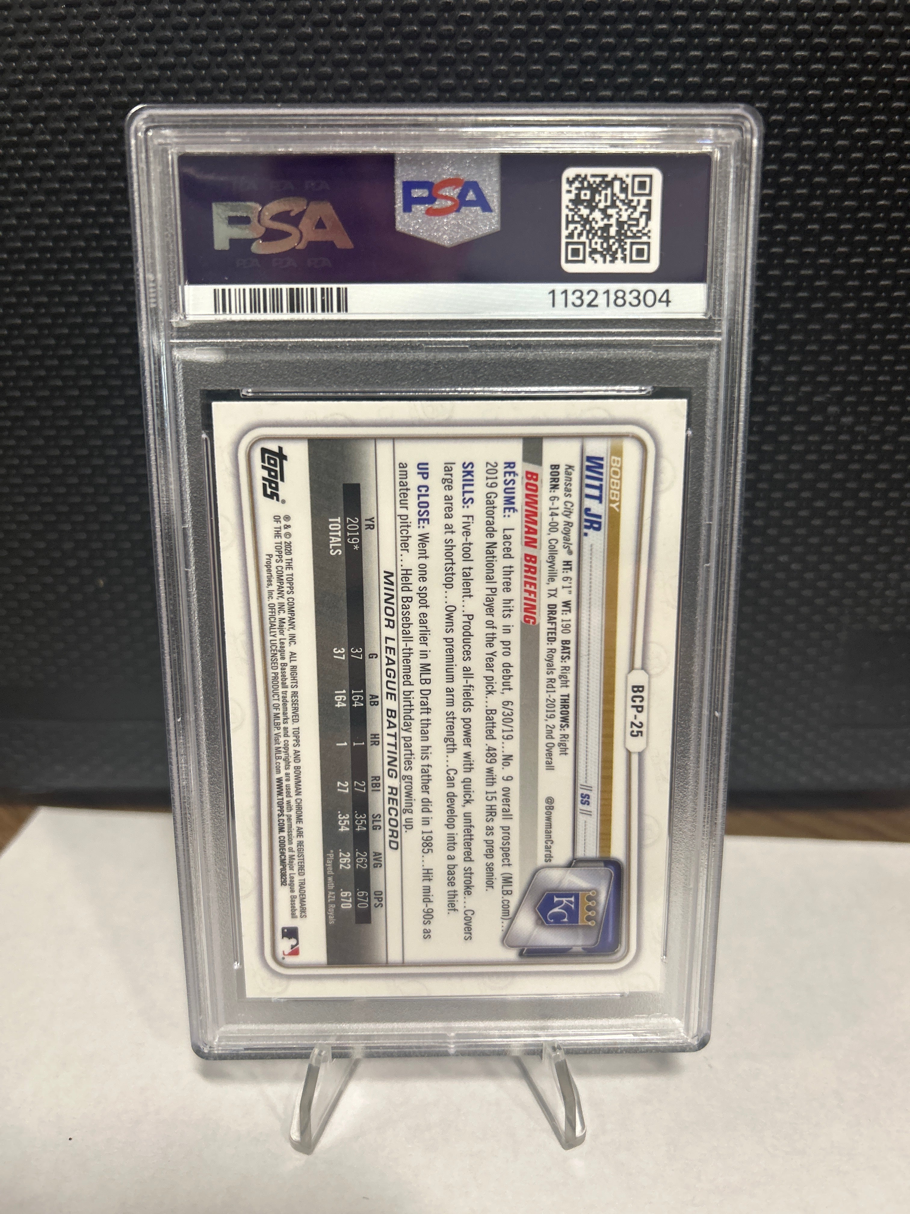 Bowman Chrome Bobby Witt Jr. BCP-25 PSA 9 Royals Rookie 1st Bowman 2020