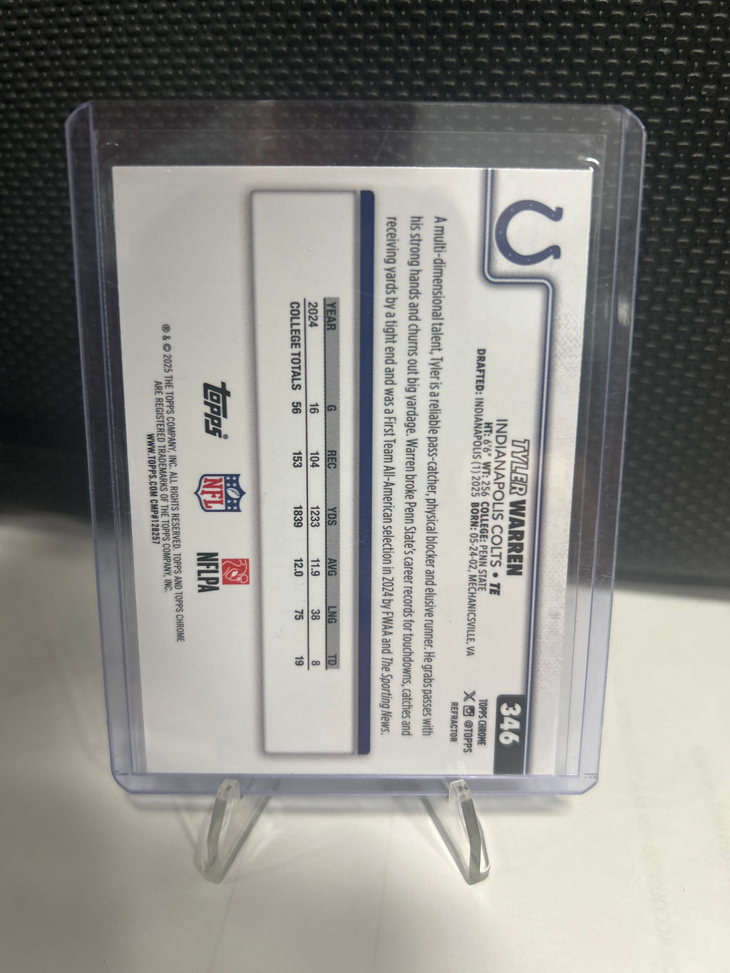 2025 Topps Chrome Football - Tyler Warren Sliver Refractor RC Rookie Colts
