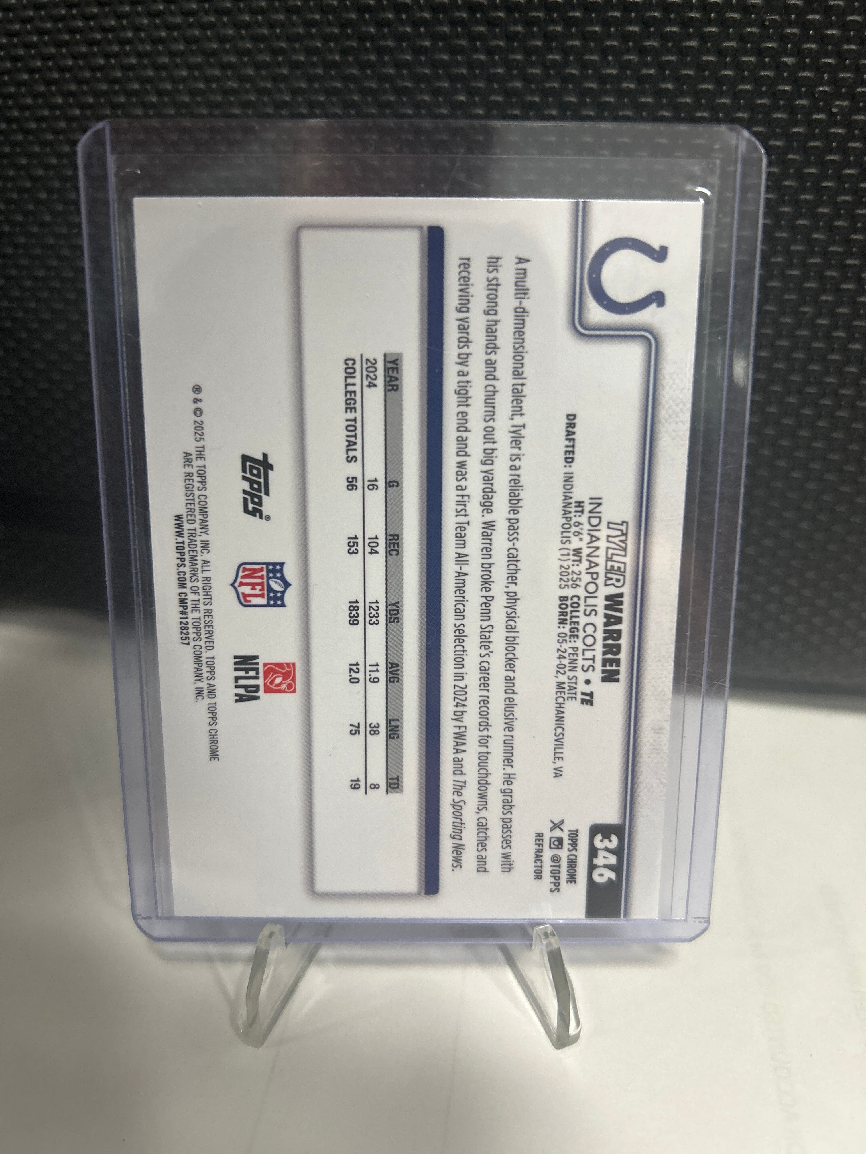 2025 Topps Chrome Football - Tyler Warren Sliver Refractor RC Rookie Colts
