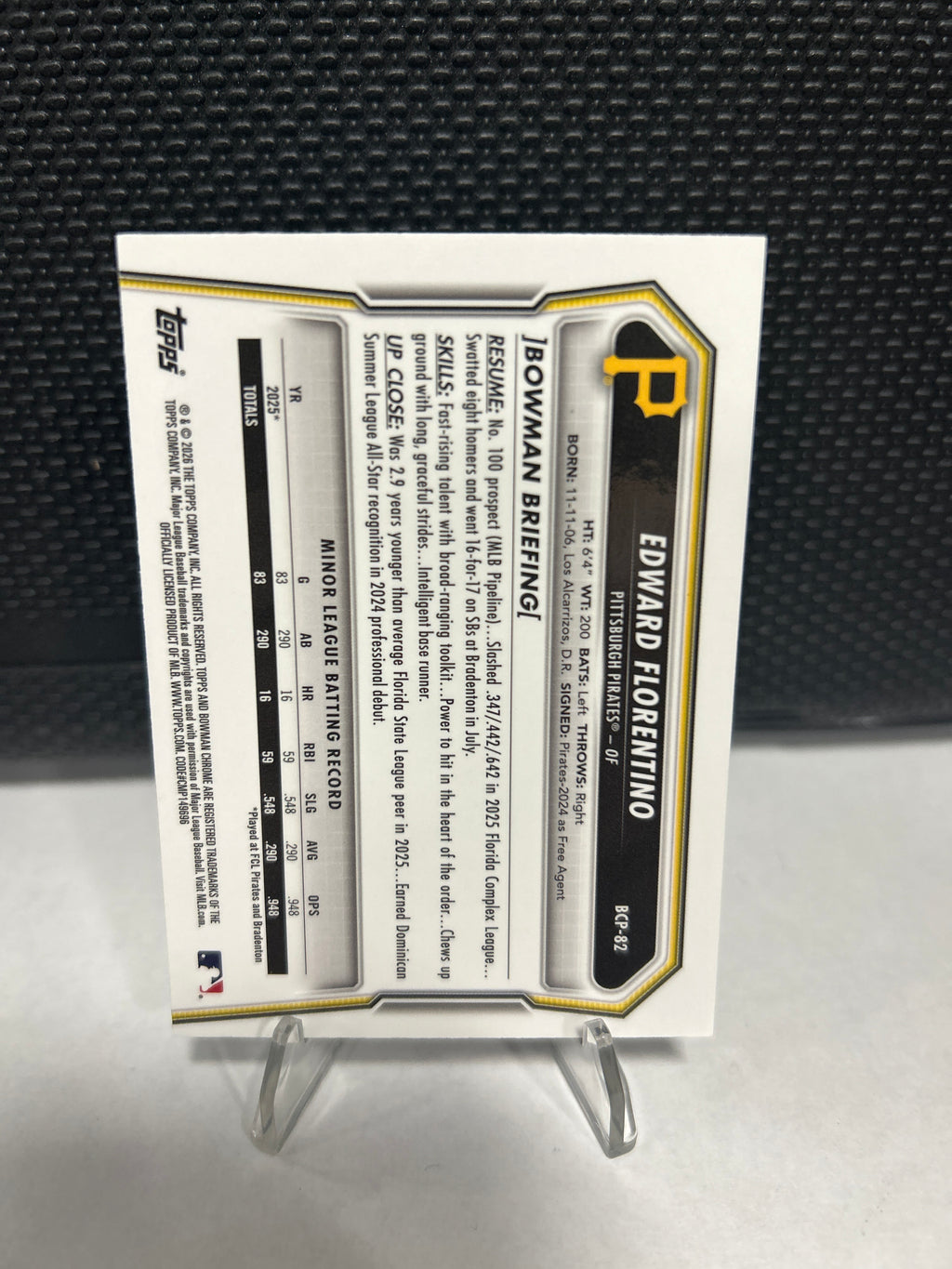 2026 Bowman Mega Box Edward Florentino Mojo Refractor Pittsburgh Pirates
