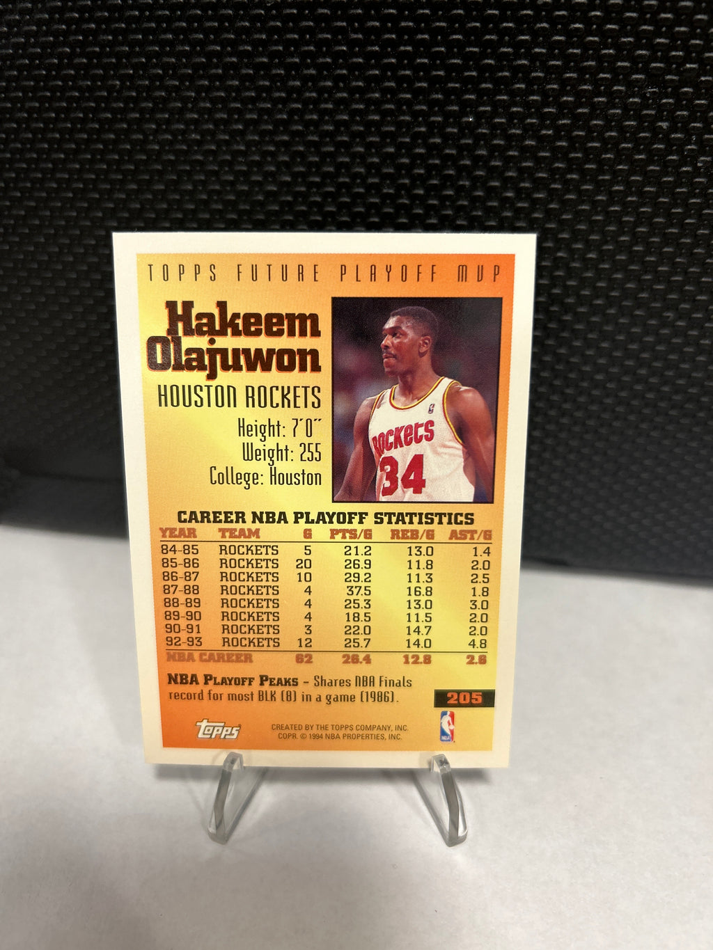 1994 Topps Hakeem Olajuwon Houston Rockets Future Playoff MVP #205
