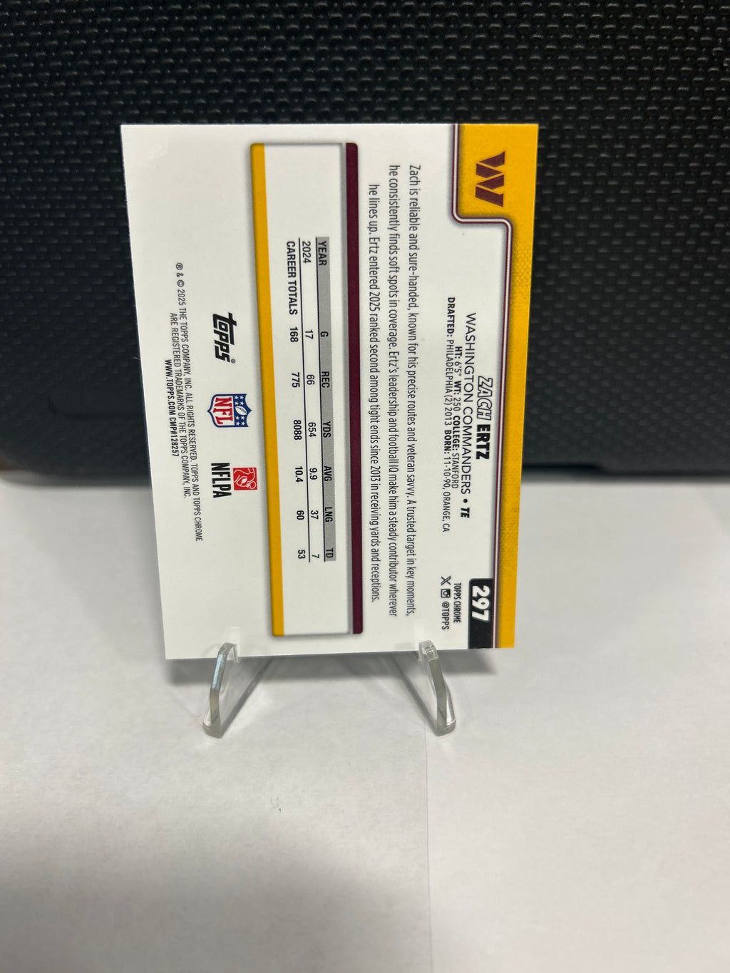 2025 Topps Chrome Football Zac Ertz Pulsar Refractor Washington Commanders #297