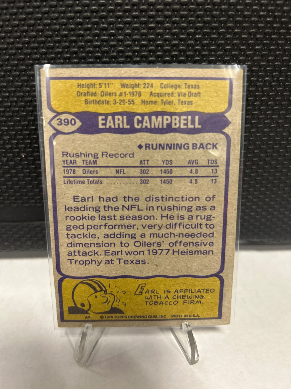Topps 1979 Topps Earl Campbell Houston Oilers #390 All-Pro NFL Card