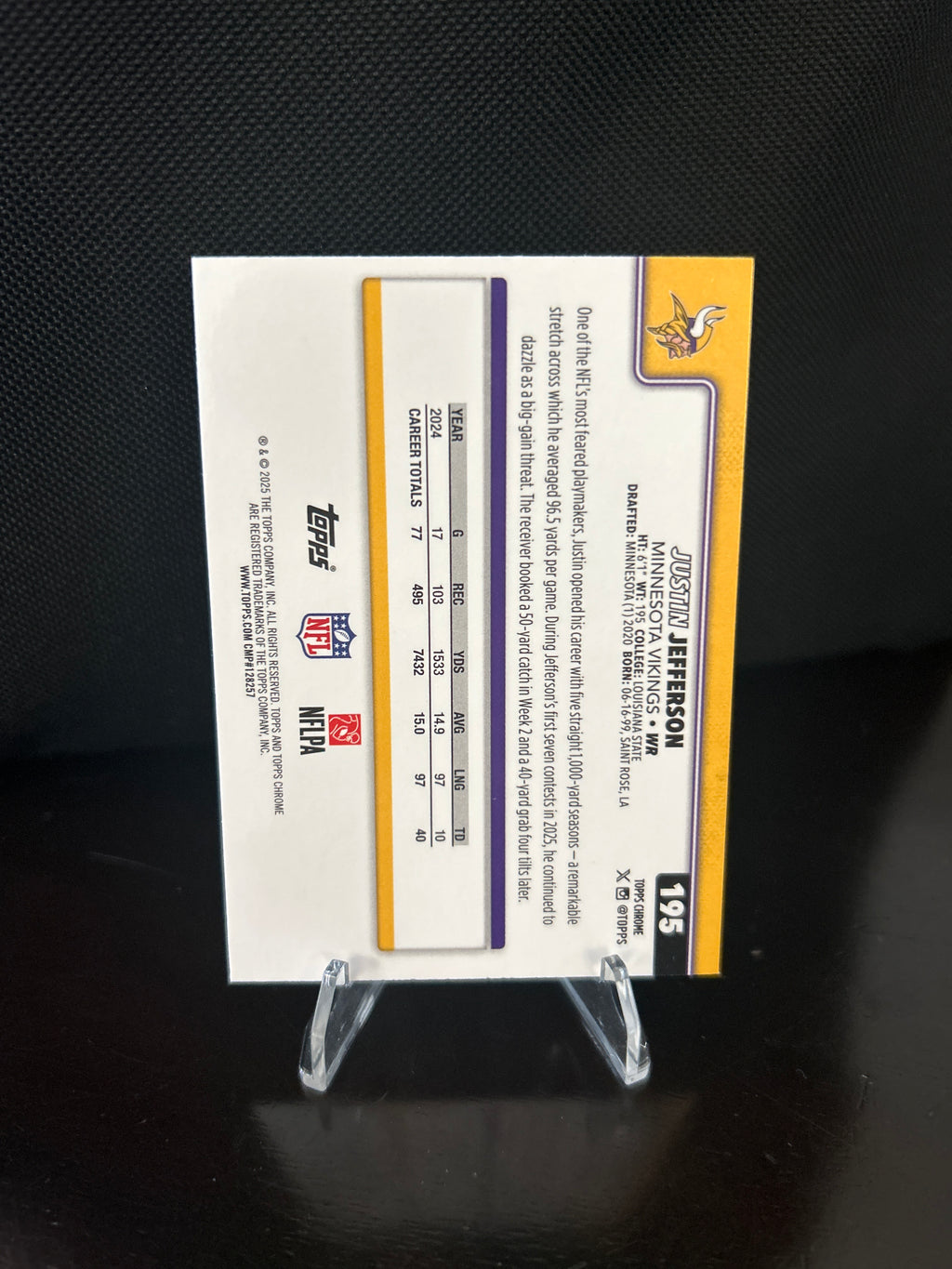 2025 Topps Chrome Pulsar Refractor - Justin Jefferson #195 Minnesota Vikings