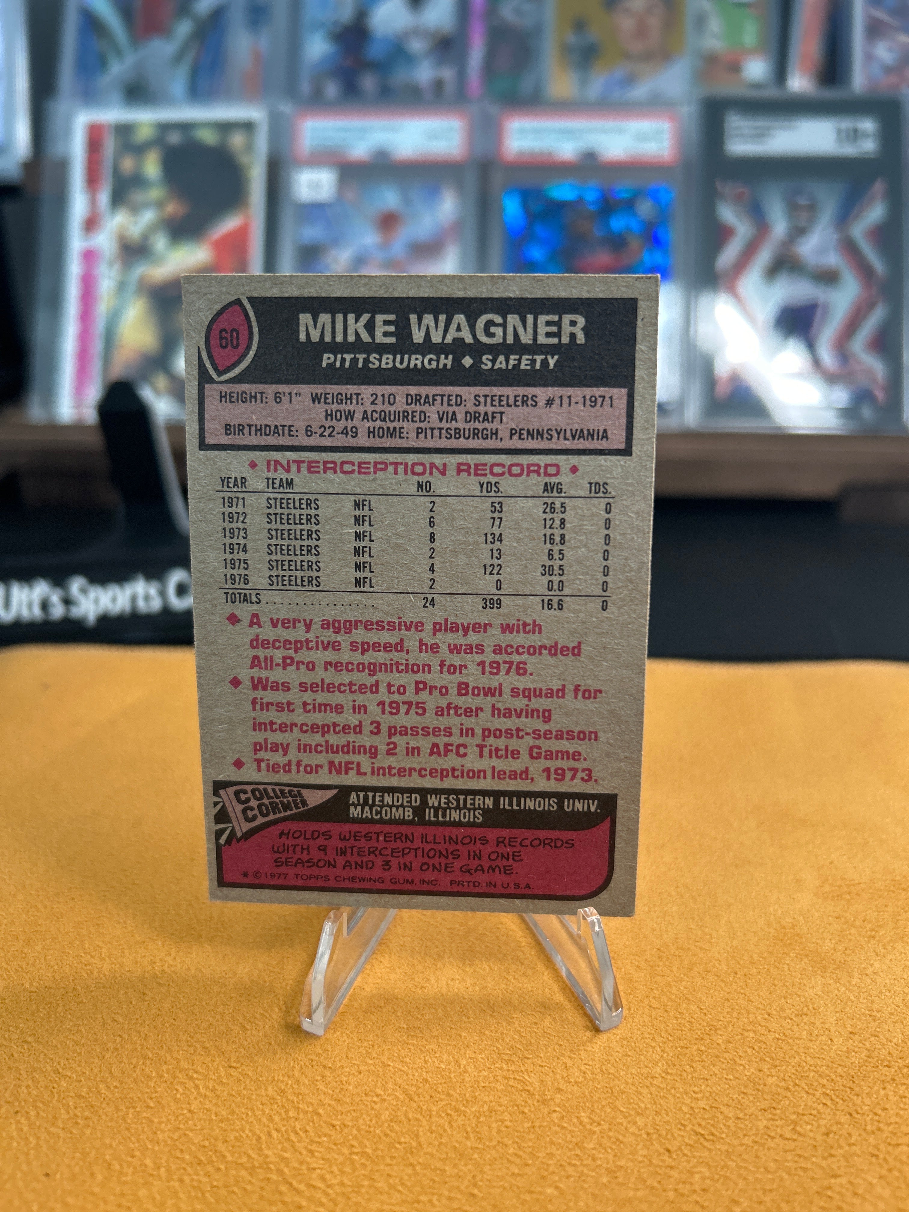 1977 TOPPS FOOTBALL CARD PITTSBURGH STEELERS #60 MIKE WAGNER ALL-PRO