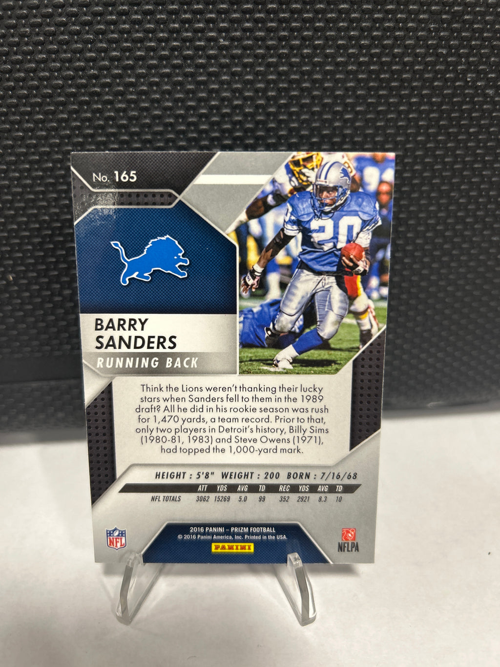 2016 Panini Prizm - Barry Sanders #165 Detroit Lions HOF NFL Football Card