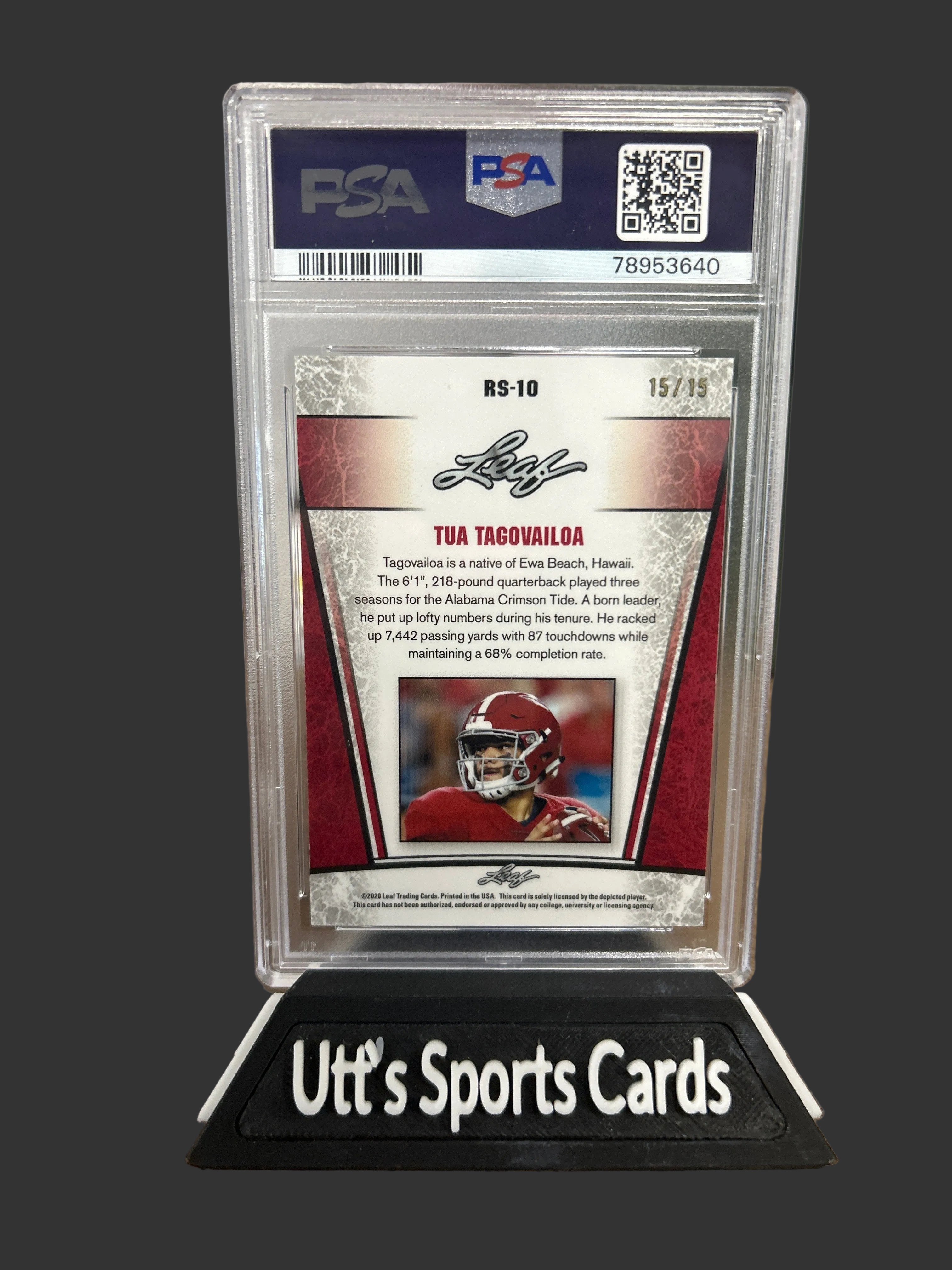 2020 Leaf Metal S/R Tua Tagovailoa Rookie PURPLE #RS10 PSA 10  ( Book end 15/15)