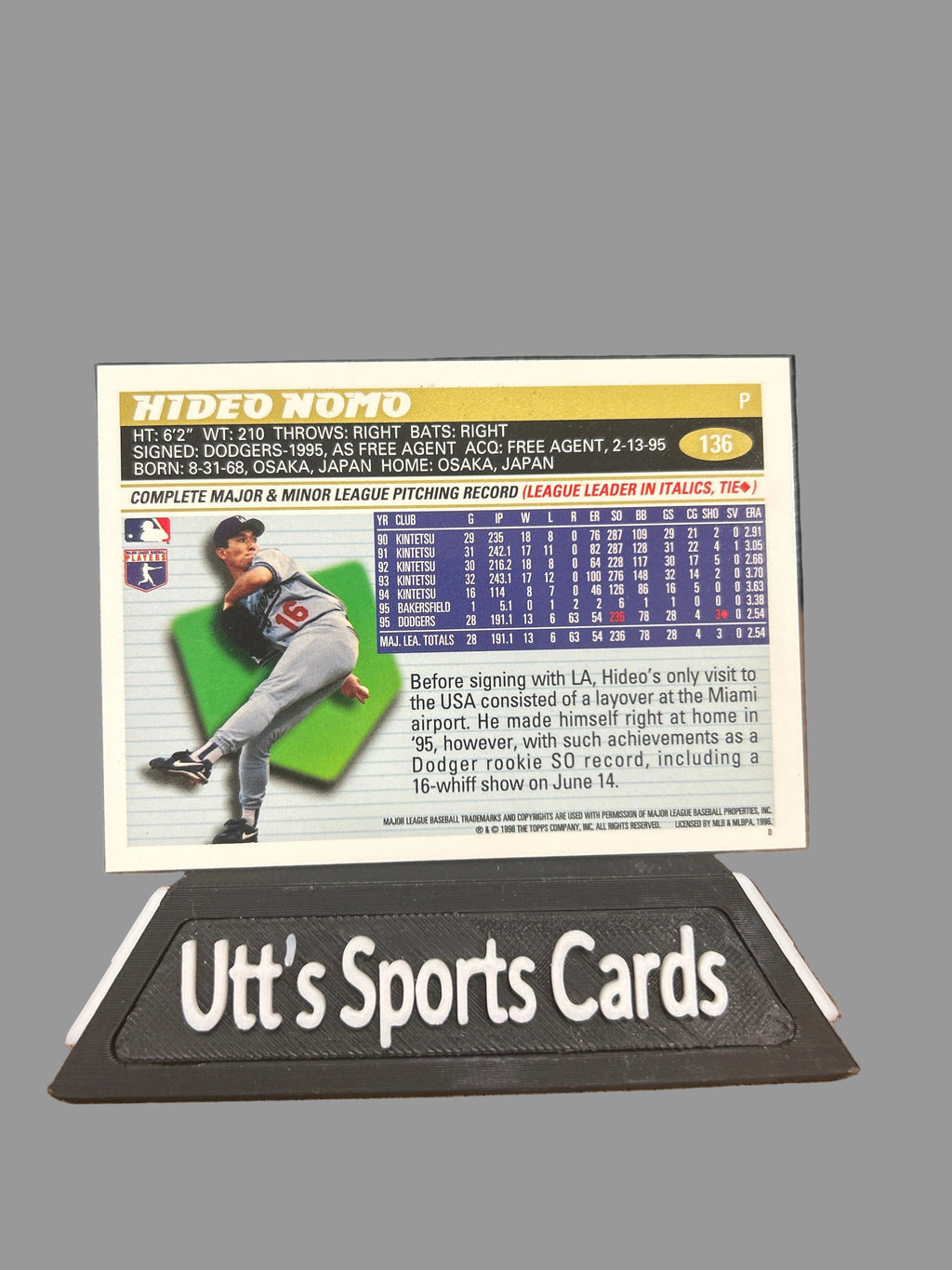 1996 Topps #136 Hideo Nomo All-Star Rookie Cup Los Angeles Dodgers Card