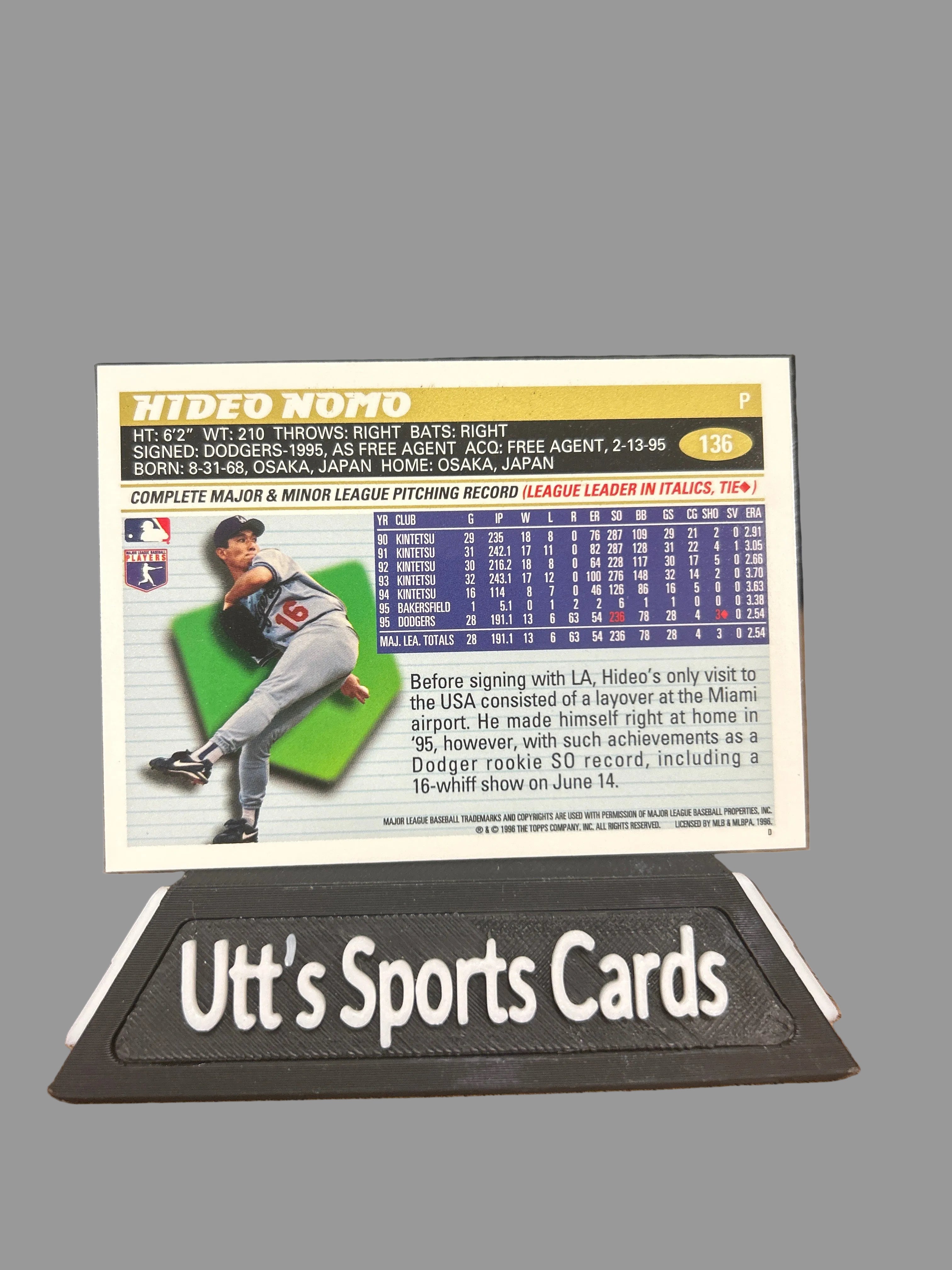 1996 Topps #136 Hideo Nomo All-Star Rookie Cup Los Angeles Dodgers Card