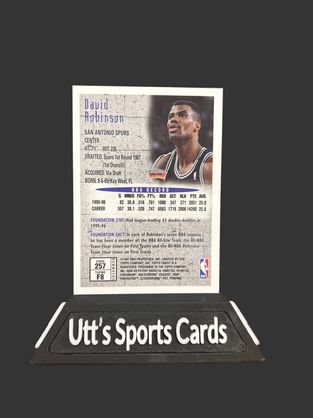 David Robinson - 1996-97 Topps  Finest Cover on, “uncommon” card!  #257 -Spurs