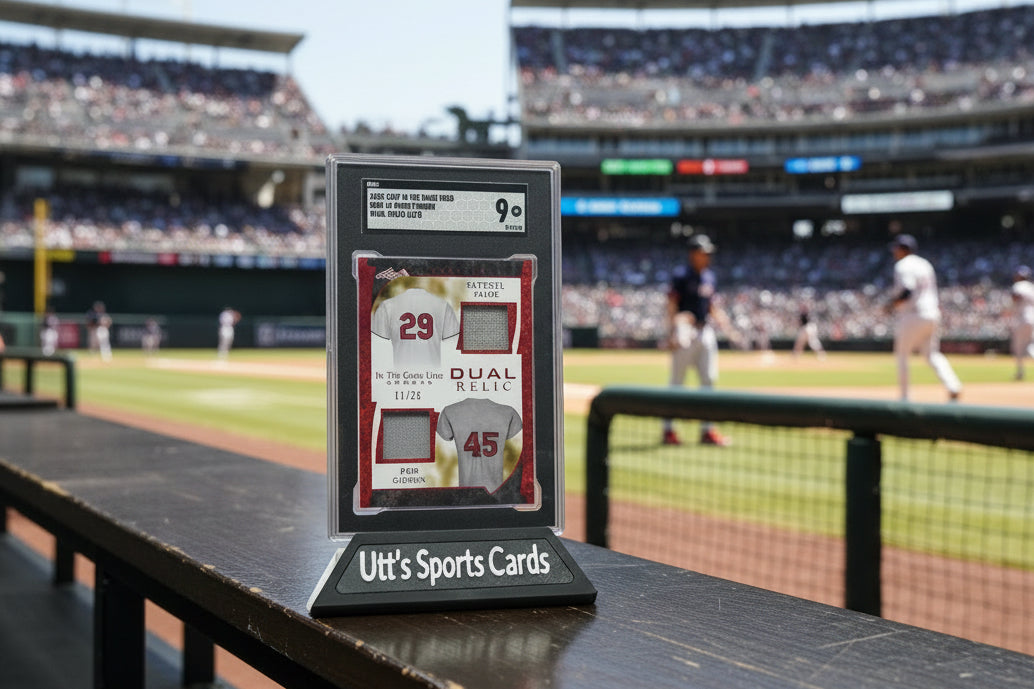 2022 Leaf In The Game Used Bob Gibson, Satchel Paige #GDM-19 Red Pattern 11 /25
