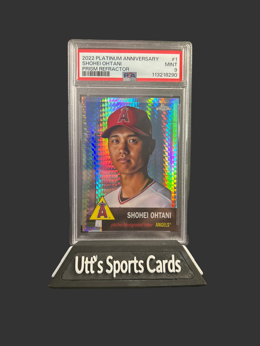2022 SHOHEI OHTANI TOPPS CHROME PLATINUM ANNIVERSARY PRISM REFRACTOR #1 PSA 9