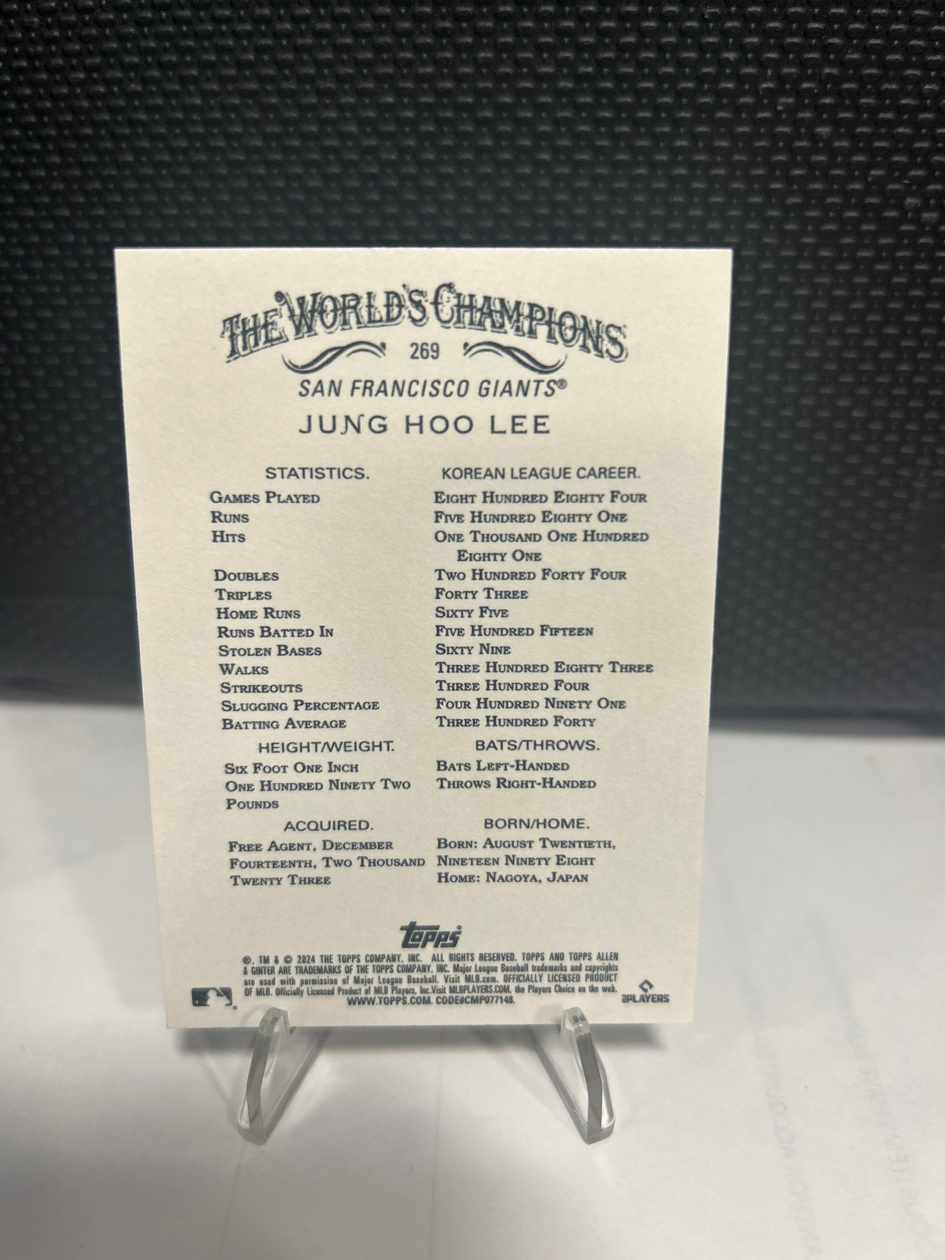 Topps 2024 Allen & Ginter Base Rookie Jung Hoo Lee #269 Giants MLB