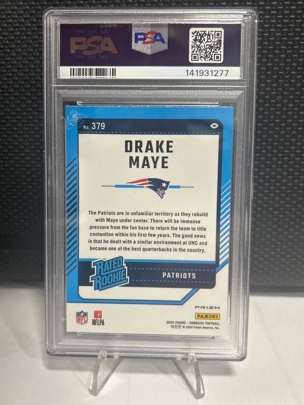 DRAKE MAYE 2024 PANINI DONRUSS OPTIC PREVIEW-RED & GREEN #379 ROOKIE PATS PSA 10