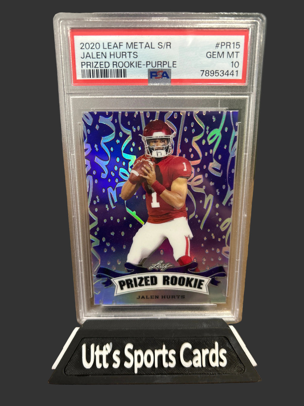 Jalen Hurts 2020 Leaf Metal S/R Prized Rookie Purple 11/15 PSA 10