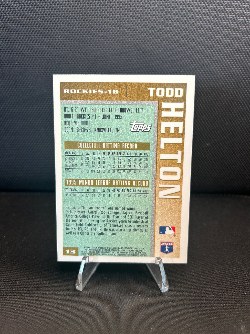 Todd Helton 1996 Topps Chrome Base Draft Pick #13 Colorado Rockies ESE